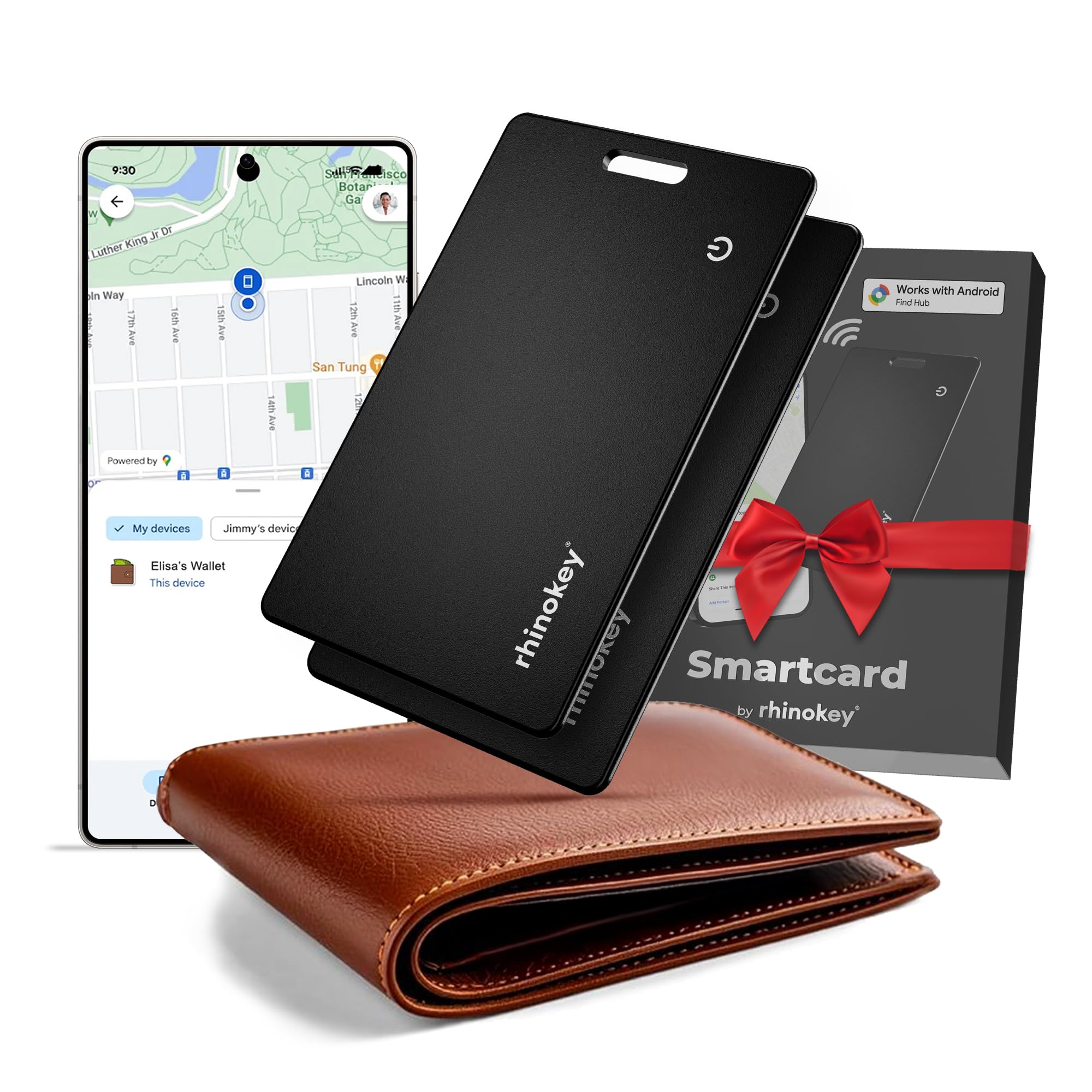 Rhinokey Wallet Tracker Card (Android Only) 0.07in Slim Rechargeable Smart Tracking Card Works with Googles Find Hub IP68 Item 