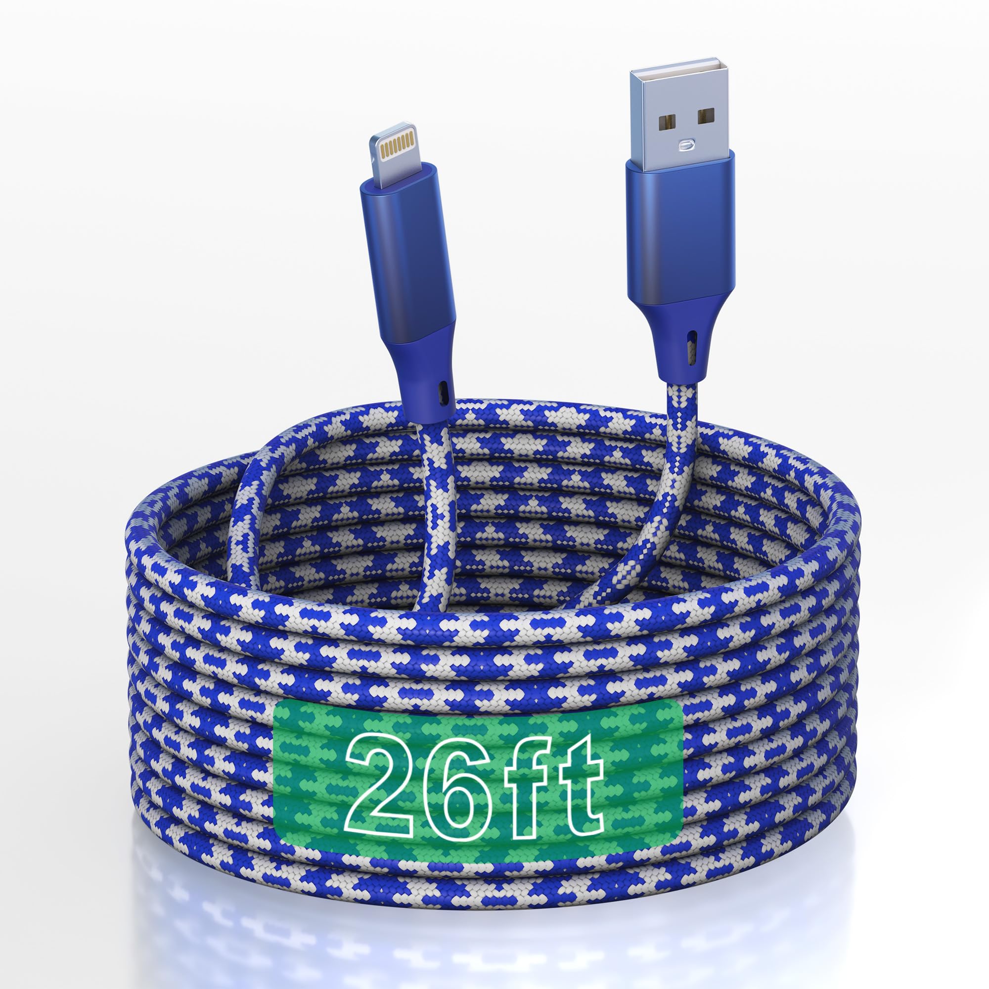 Long Iphone Charger 26Ft/8M [Apple Mfi Certified] Lightning Cable Extra Long Iphone Charger Cord Nylon Braided 2.4A Fast Charger Iphone Charger Cord For Iphone/Pad/Pod