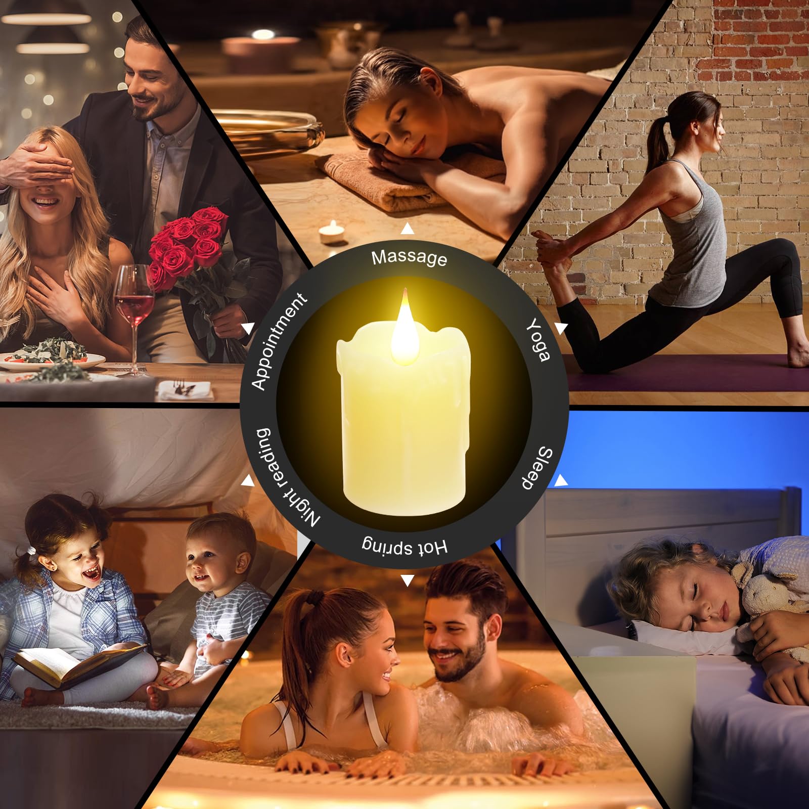 6 Pcs Real Wax Rechargeable Flameless Warm White Led Candles,Remote Control,D2 X H4   ,Brightness Adjustable Flickering Battery