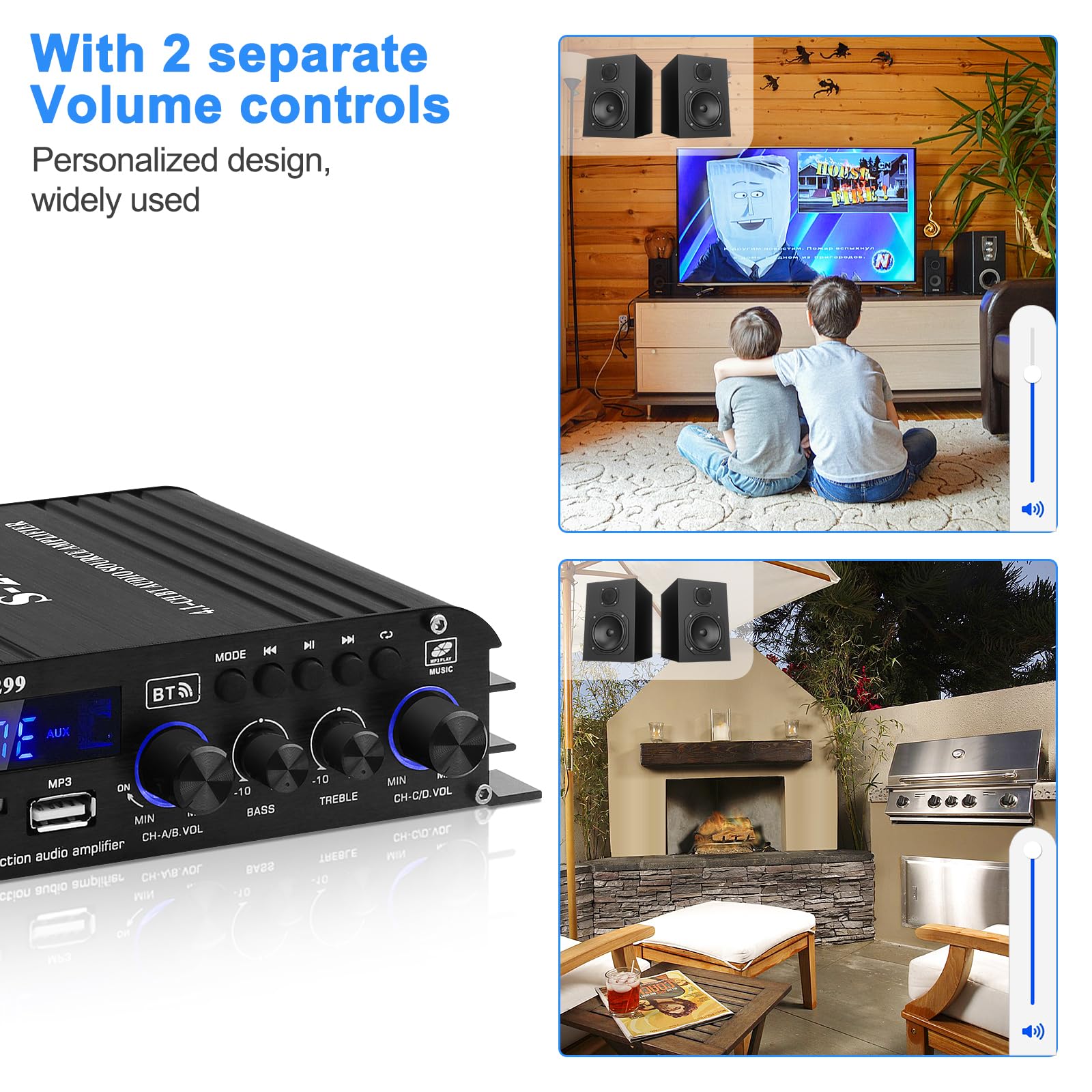 Audio Amplifier Receiver For Home Speakers, S 299 Bluetooth 5.0 Power Amplifier 4.1 Channel Rms 40Wx4 Subwoofer Amp Dc 12V/5A Mi