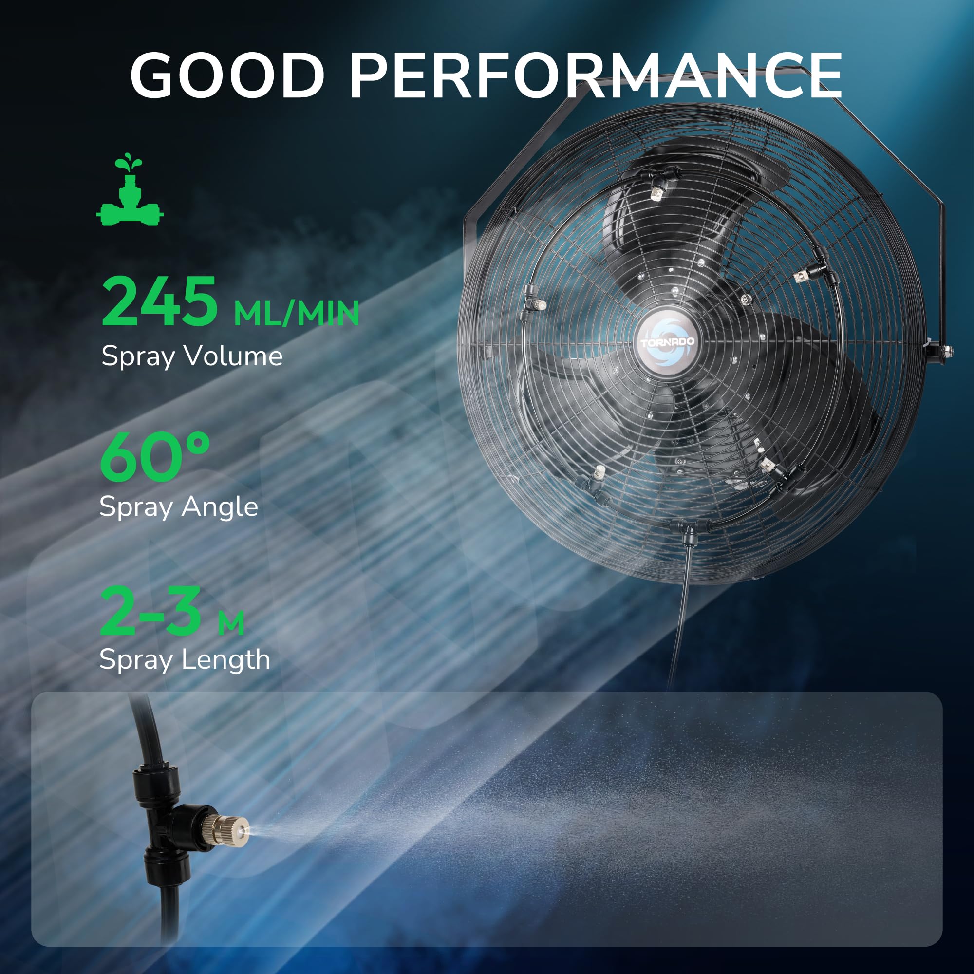 Tornado 20 Inch Outdoor Wall Mount Fan High Velocity Metal Misting Fan For Commercial, Industrial, Residential, Greenhouse Use 3