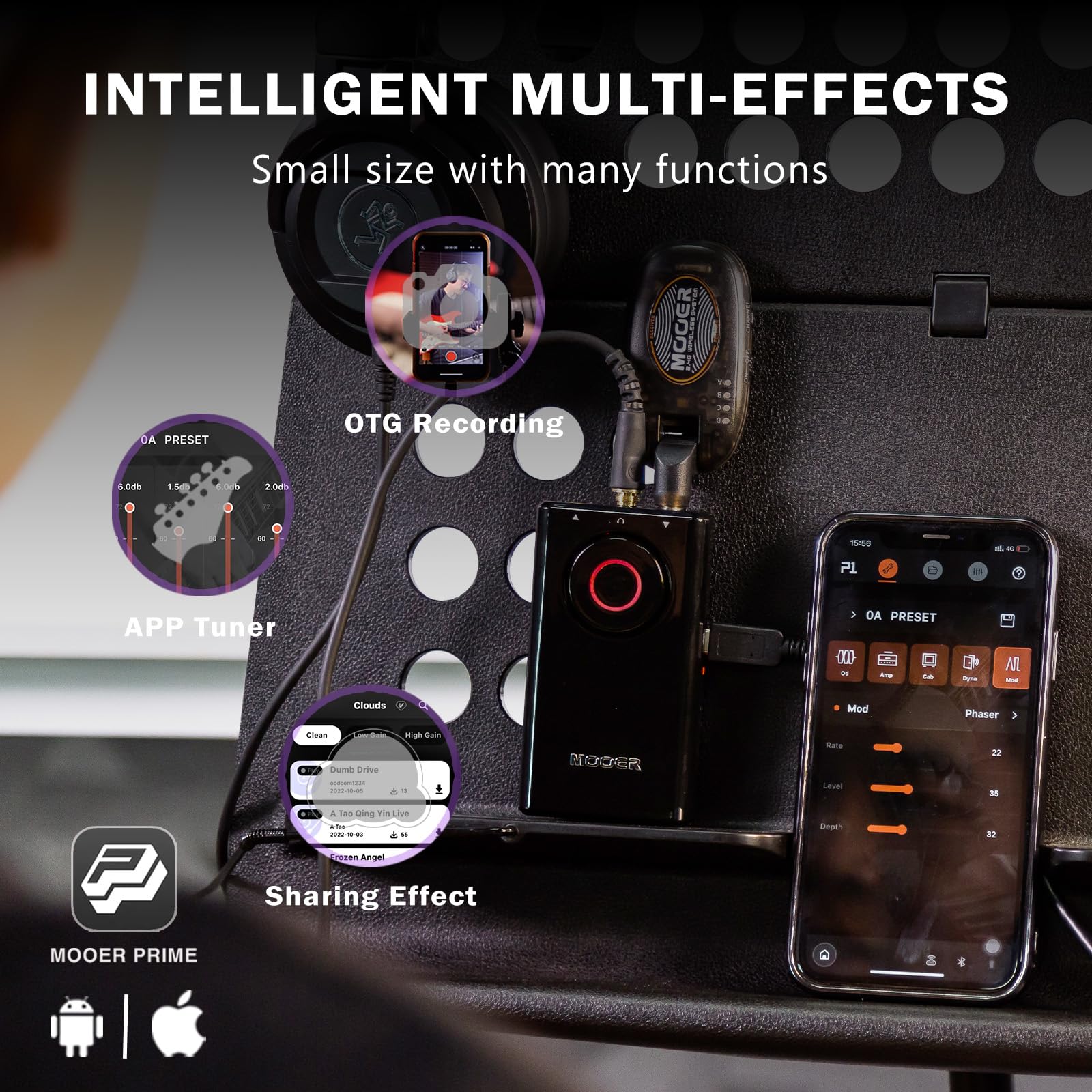 Mooer Prime P1 Guitar Multi Effects Processor, Bass Guitar Pedals With Tuner, Amp, Metronome For Practice And Performance