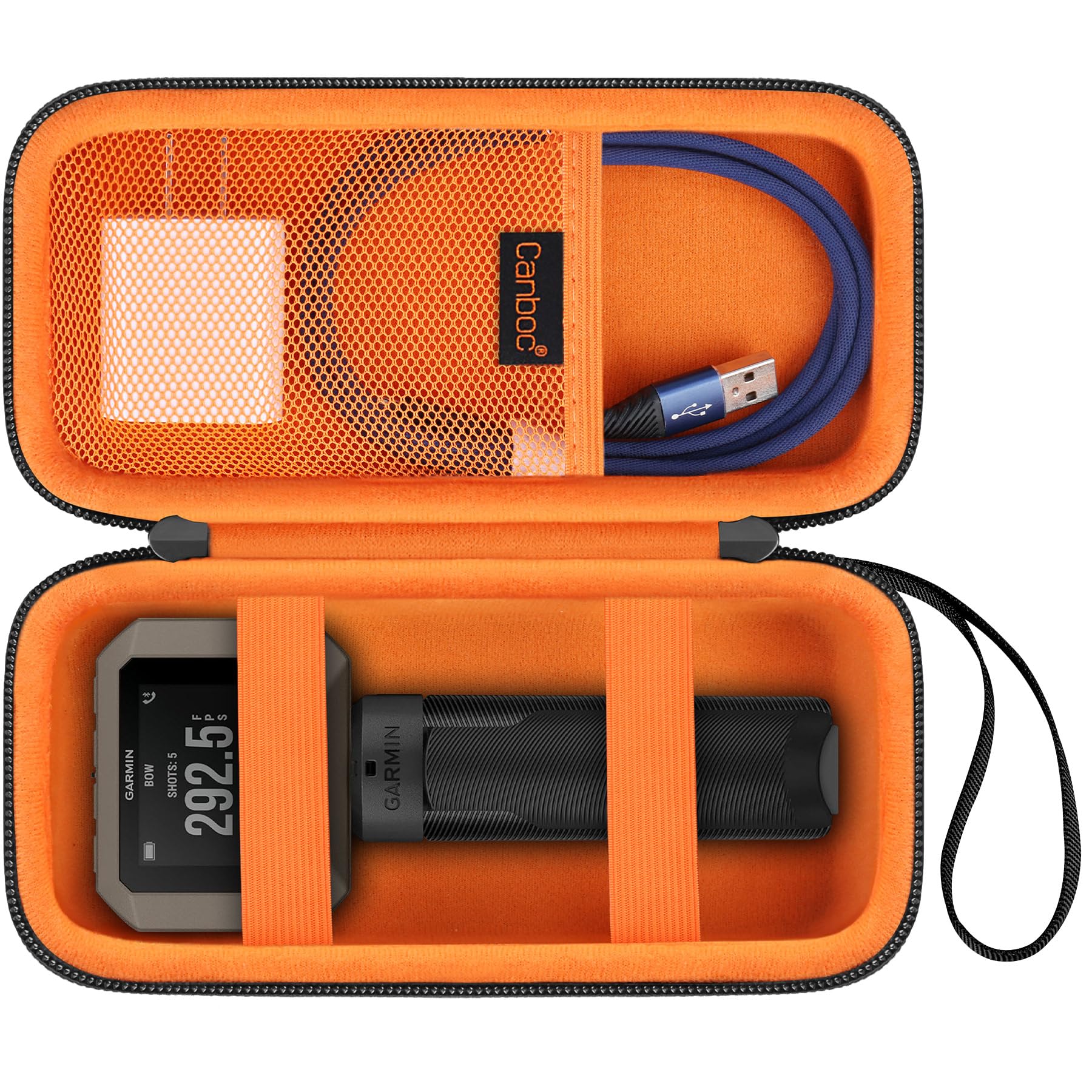 Canboc Hard Case for Garmin Xero C1 Pro Compact Chronograph, Mesh Pocket fit Cable, Charger, Power Bank, Black+Orange (Case Only