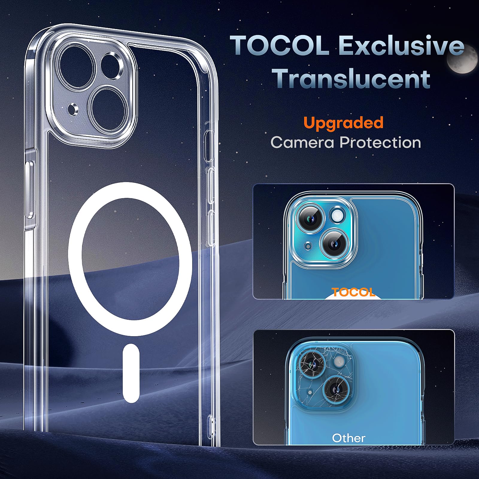 Tocol Magnetic For Iphone 13 Case, [Non Yellowing] [Full Camera Protection] [Compatible With Magsafe] [13Ft Military Grade Prote