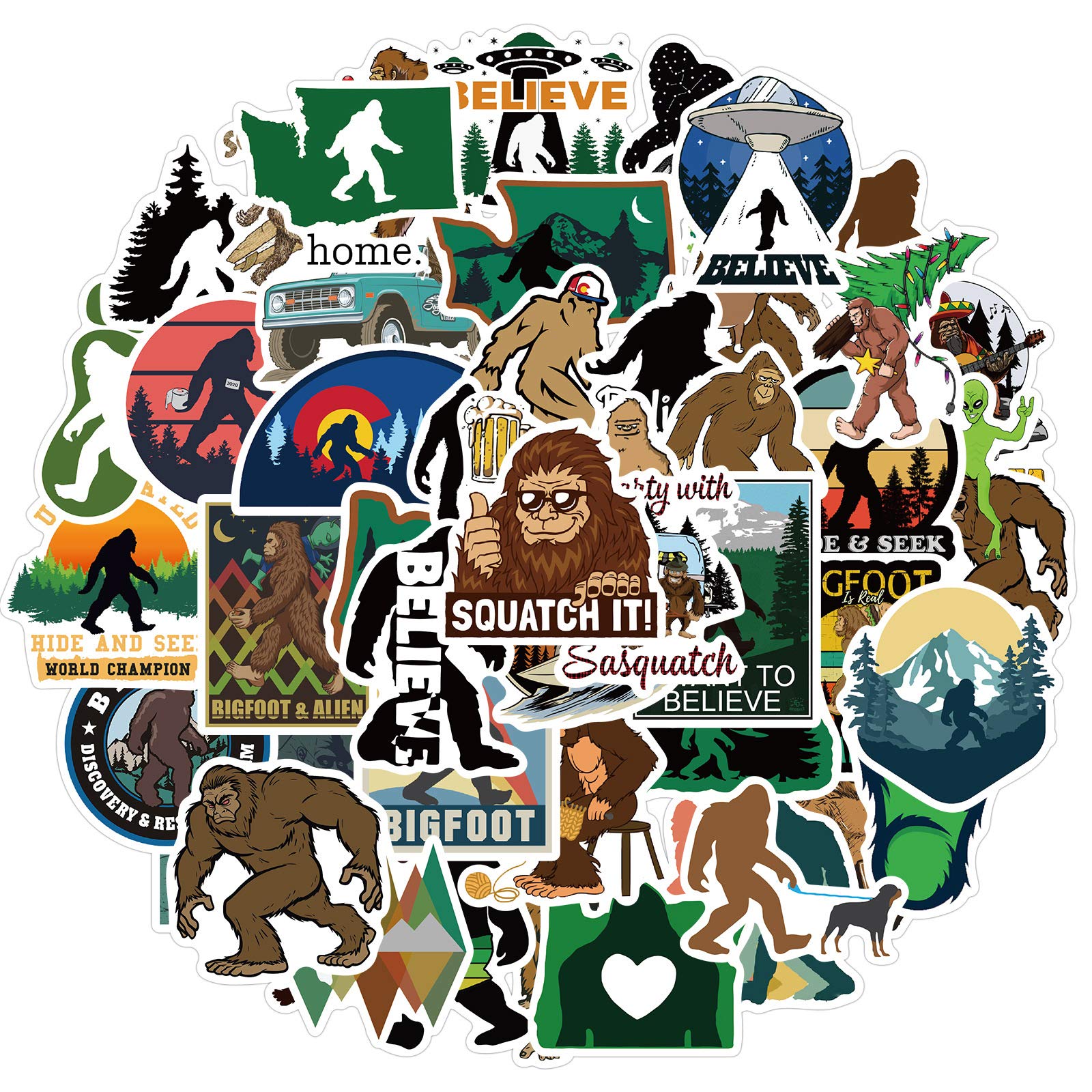 50Pcs Bigfoot Outdoor Nature Vinyls Stickers Laptop Sticker Waterproof Stickers Luggage Skateboard Water Bottle Stickers Decal B