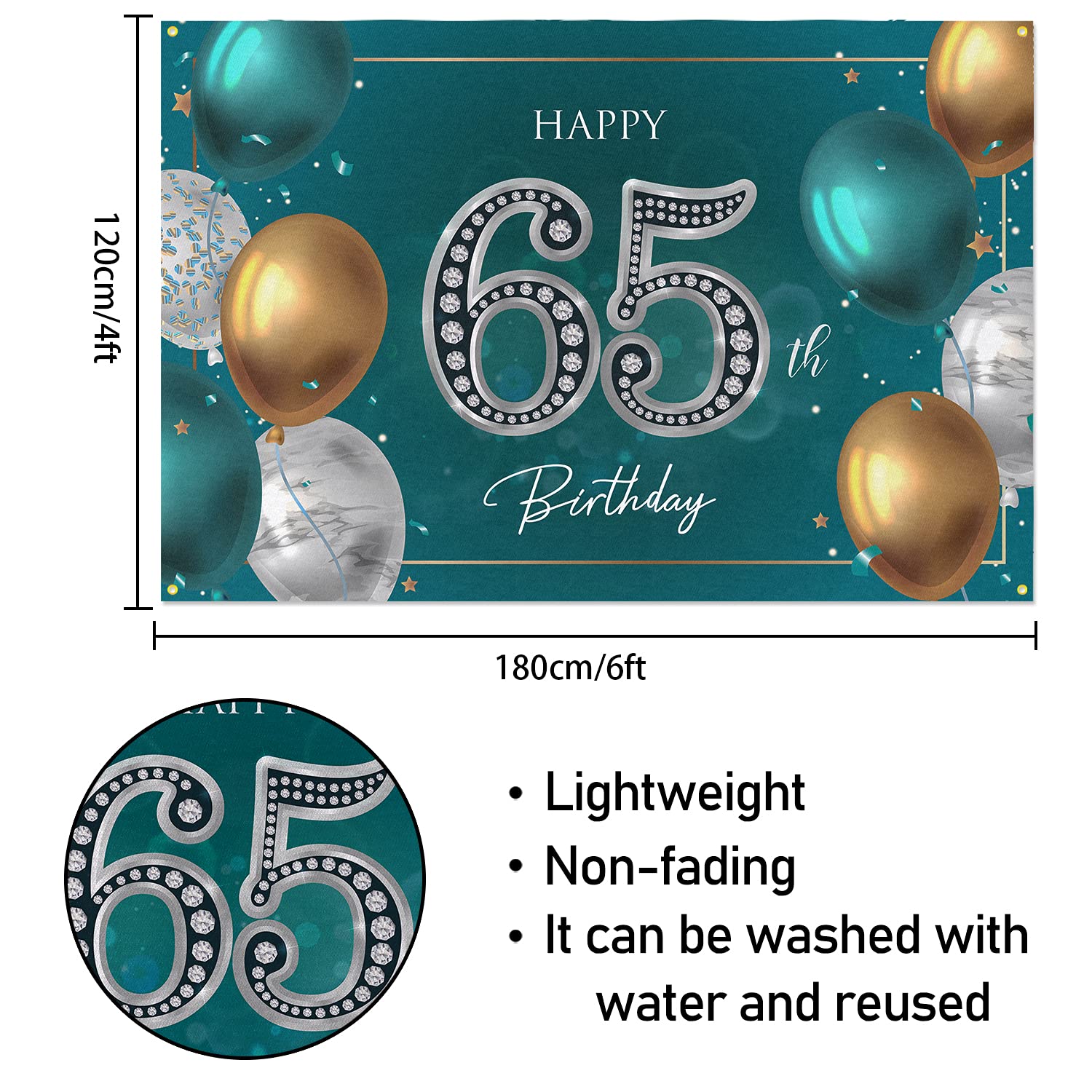 Hamigar 6X4Ft Happy 65Th Birthday Banner Backdrop   65 Years Old Birthday Decorations Party Supplies For Women Men   Green Silve
