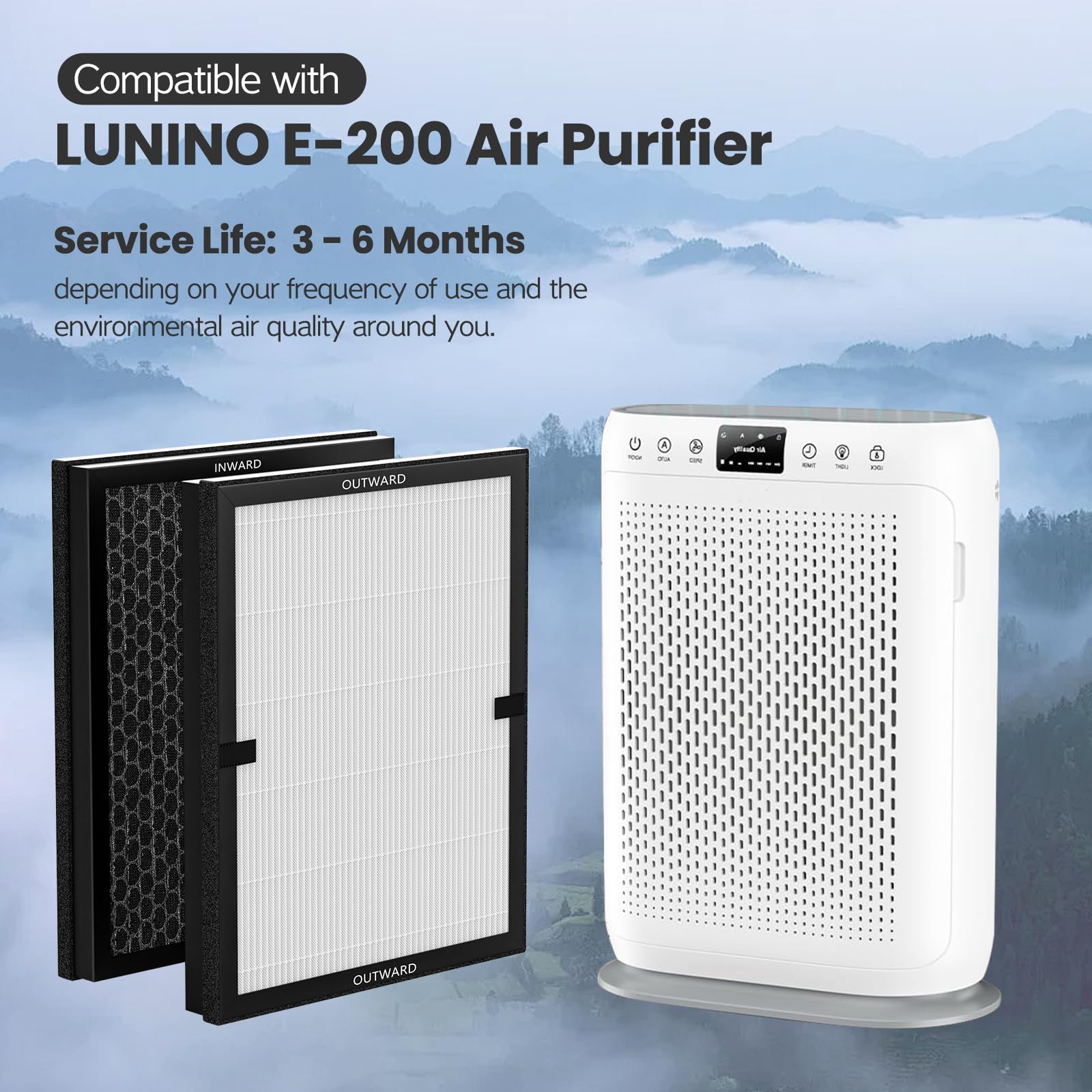 E 200 H13 Hepa Air Filter Compatible With Lunino E 200 Air Purifie Filte Replacement 3 Stage Strong And Efficient Filtration Wit
