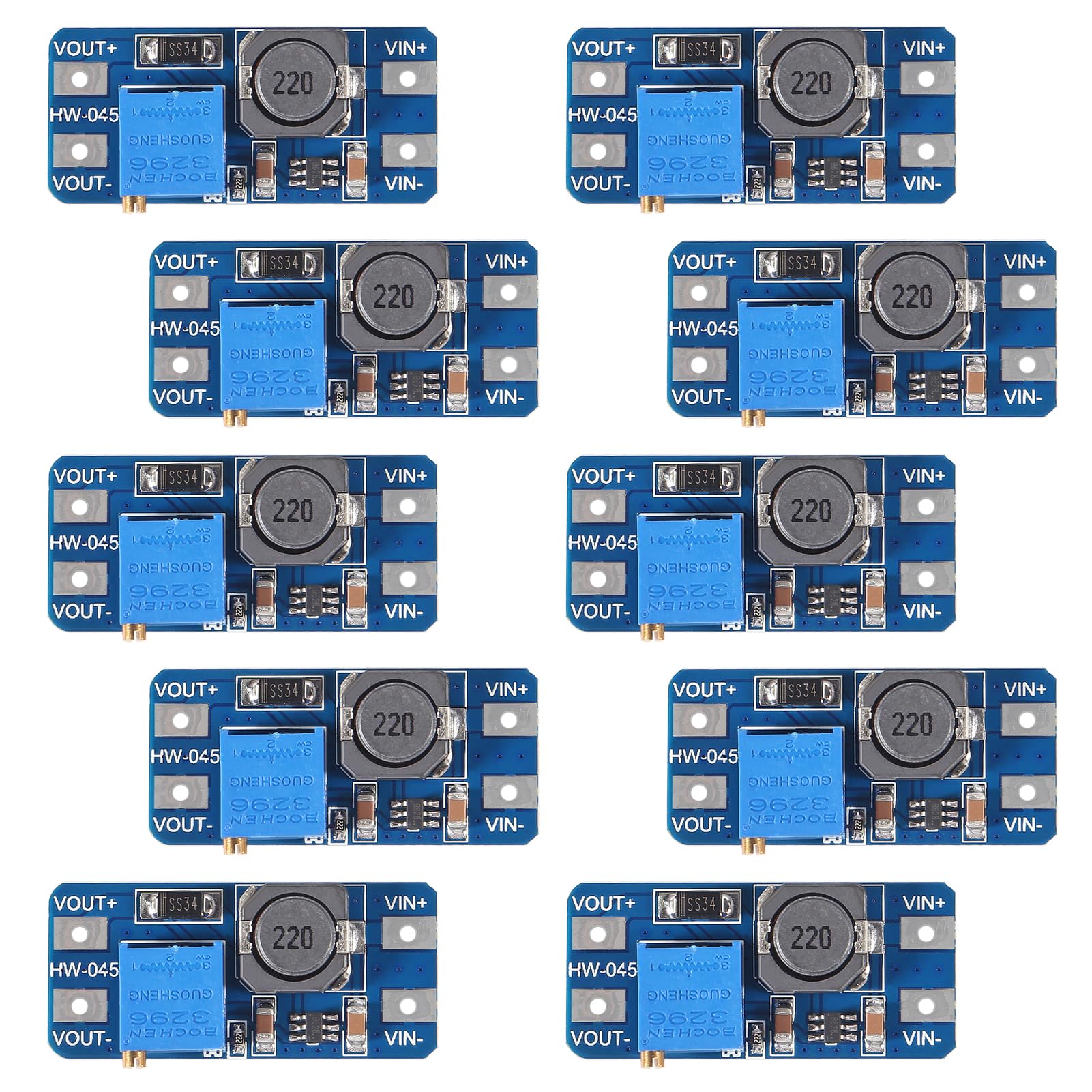 Aitrip 10Pcs Mt3608 Dc Dc Boost Converter 2A Adjustable Step Up Module Voltage Regulator Board Input Voltage 2V 24V To 5V 28V Ou
