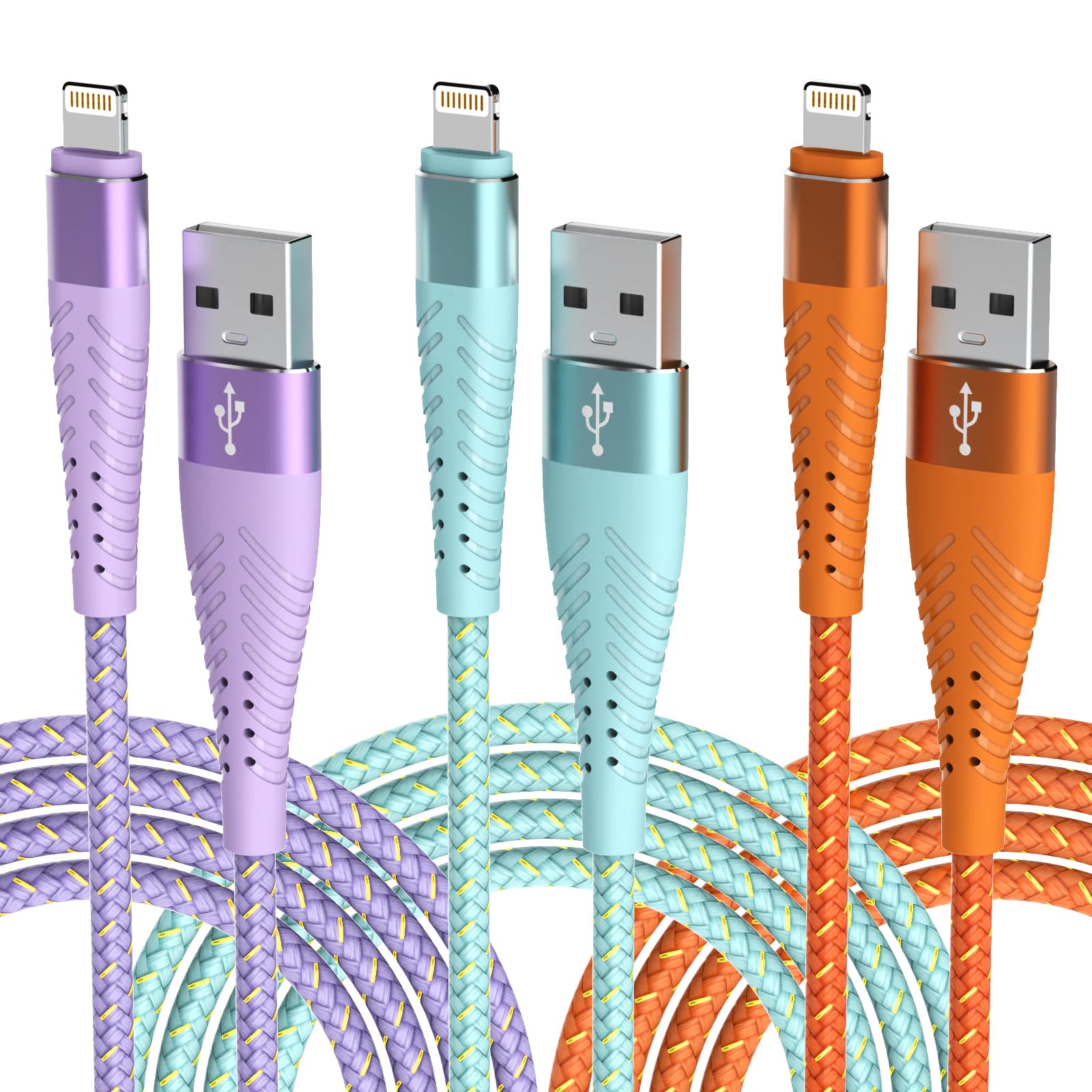 Cuanyeon Iphone Charger Fast Charging Lightning Cable 6Ft 3Pack[Apple Mfi Certified] Long Iphone Charger Cord Nylon Braided Usb 
