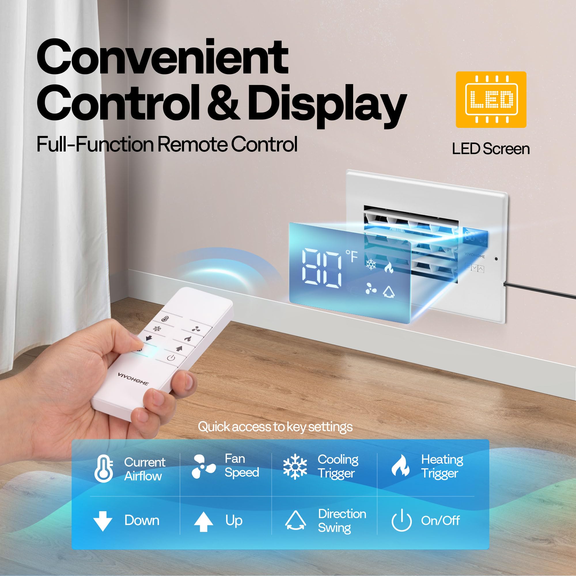 Vivohome 6 ' ' X 10 ' ' Opening Register Booster Fan With Adjustable Wind Direction Louver, Smart Intelligent Thermostat & 10-Sp