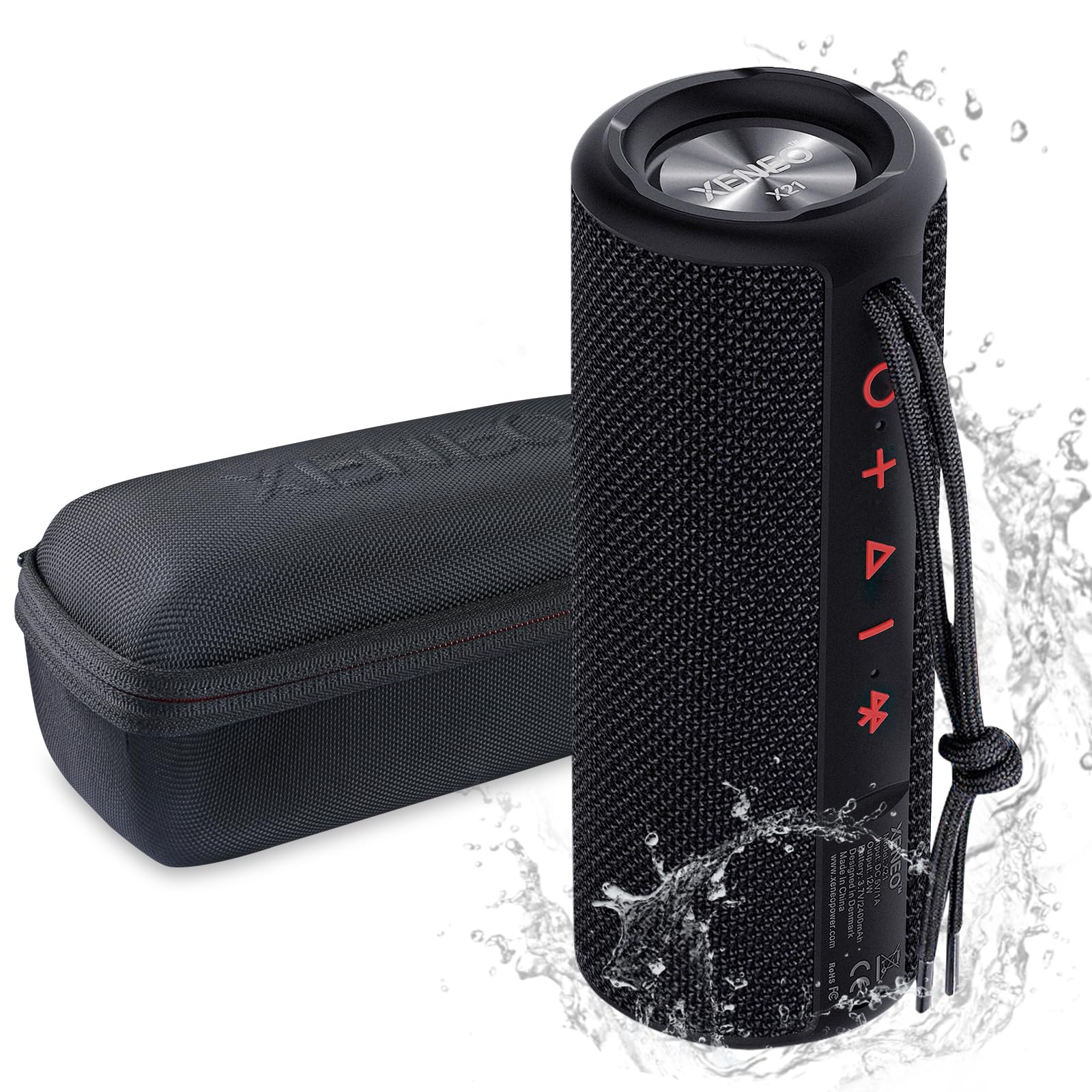 XENEO X21 Portable Outdoor Wireless Bluetooth Speaker Waterproof with FM Radio, Micro SD Card Slot, AUX for Shower - Hard Travel