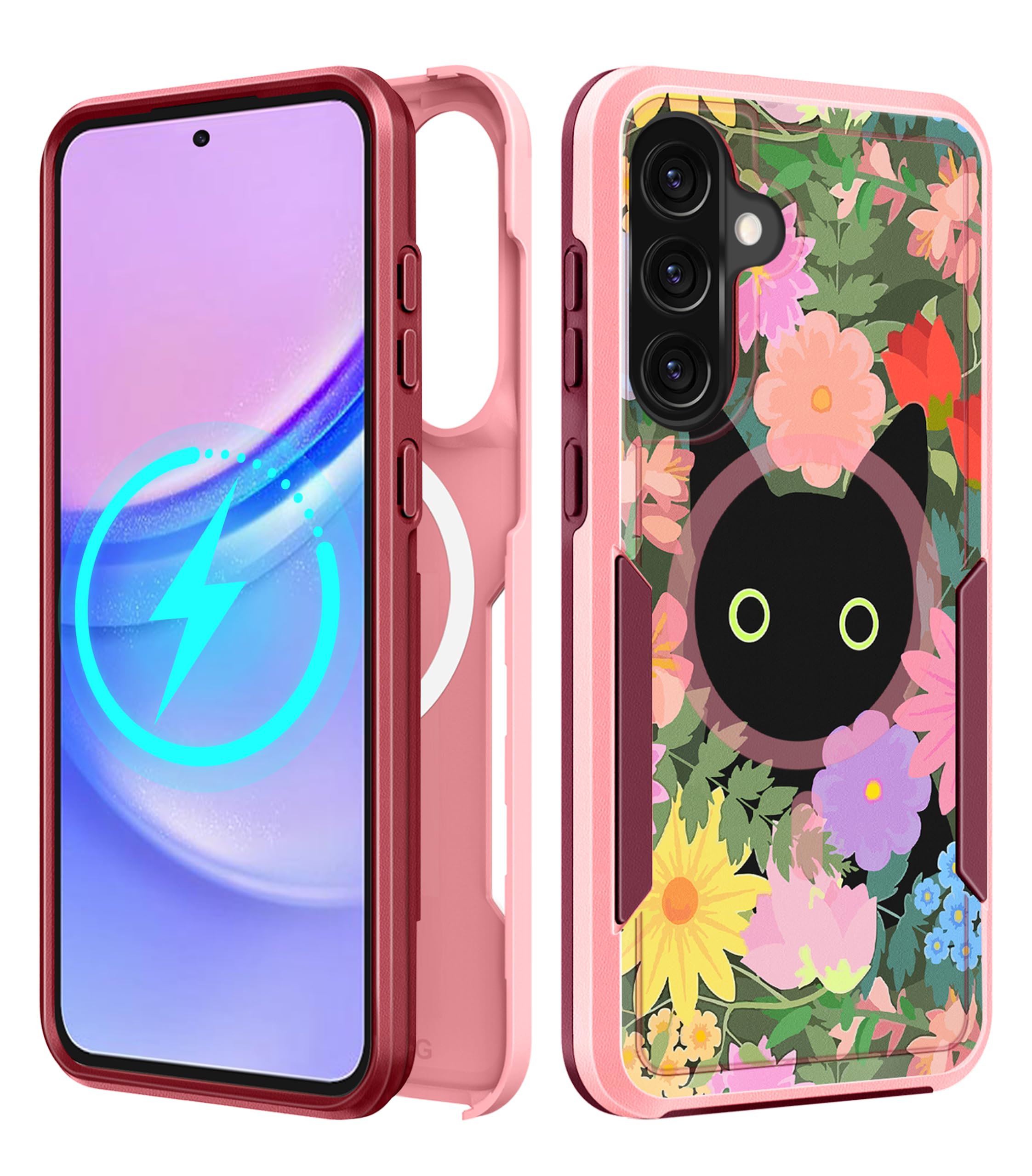LISEVO for Samsung Galaxy A36 5G Phone Case - Compatible with MagSafe Women Girls Cute Magnetic Protective Cover Girly Cat Flowe