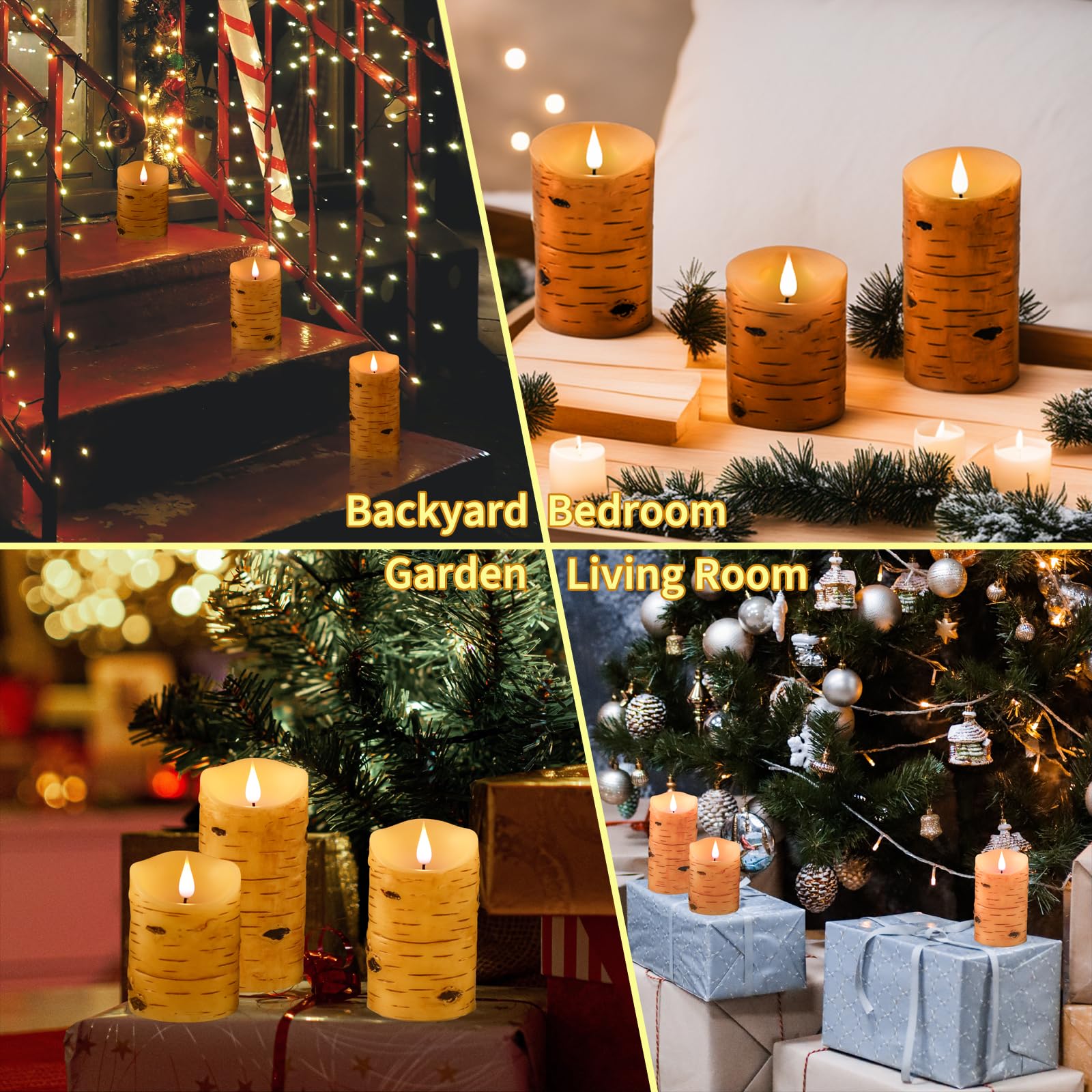 Niceme Led Birch Bark Flameless Candles Set Of 3 Real Wax Battery Operated Candles Flickering Moving Wick Electric Decorative Pi
