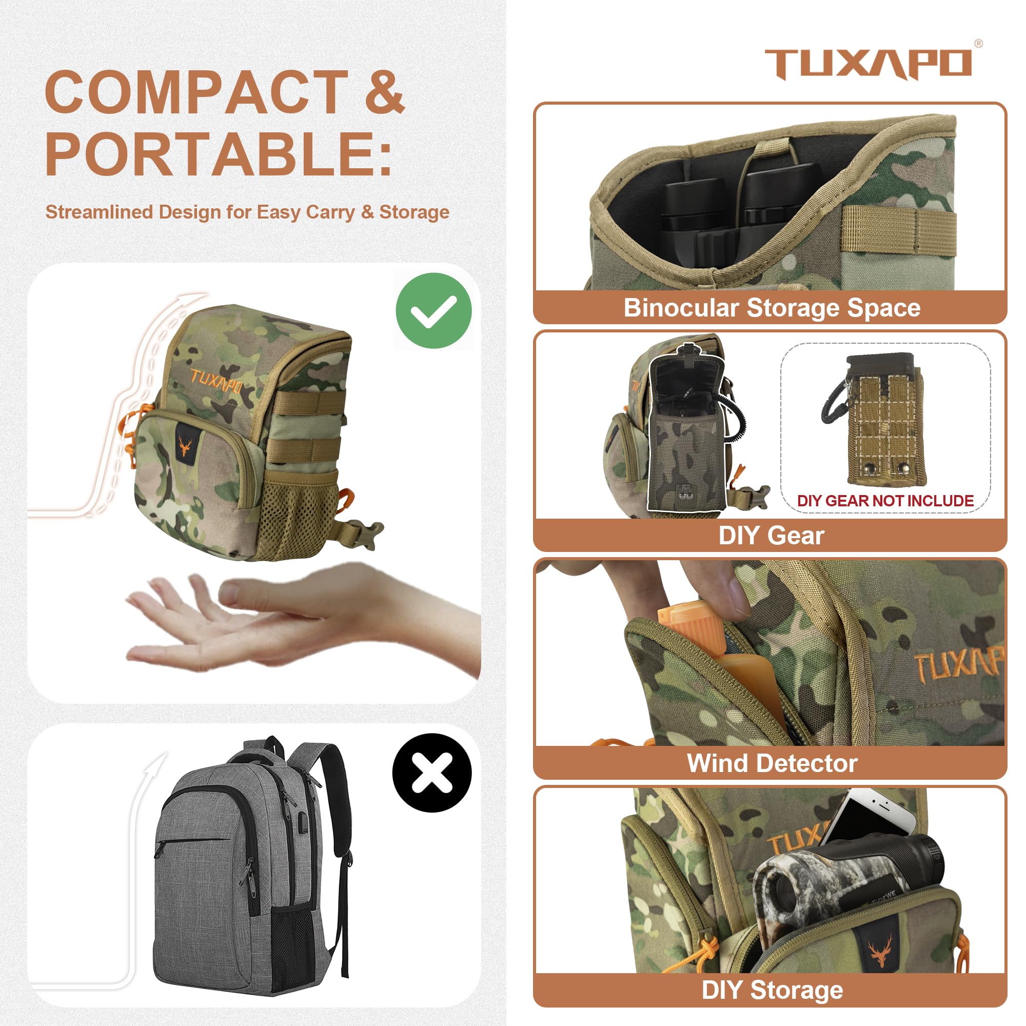 Tuxapo Binocular Harness Chest Pack With Rangefinder Pouch 2.0 New Bino Case For Hunting Hiking Shooting