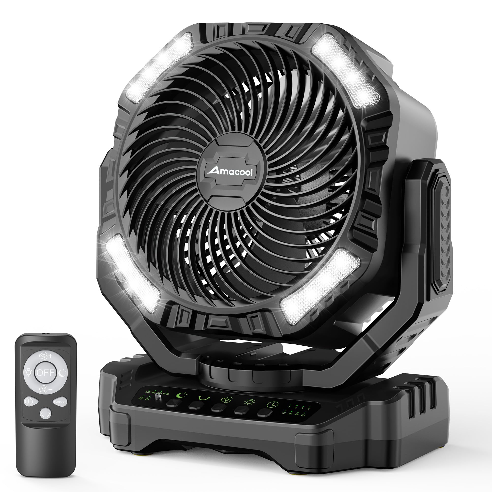 40000mAh Rechargeable Camping Fan, Battery Operated Fan with Light & Remote, 12 Portable Outdoor Fan, Auto Oscillating Battery P