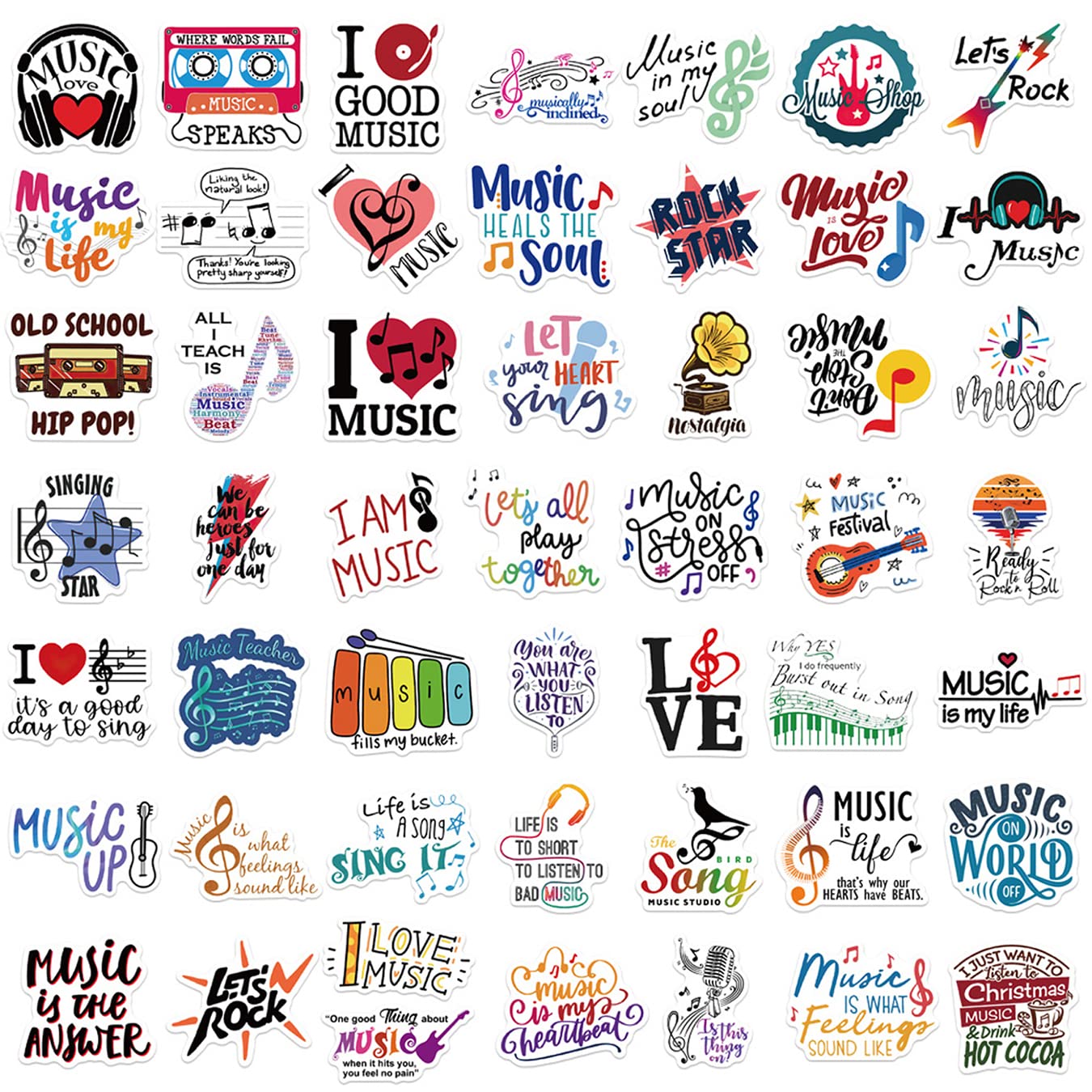 50Pcs Love Music Stickers, Trendy Musical Symbol Stickers Decals For Guitar Laptop Water Bottle Phone Scrapbook, Cute Waterproof
