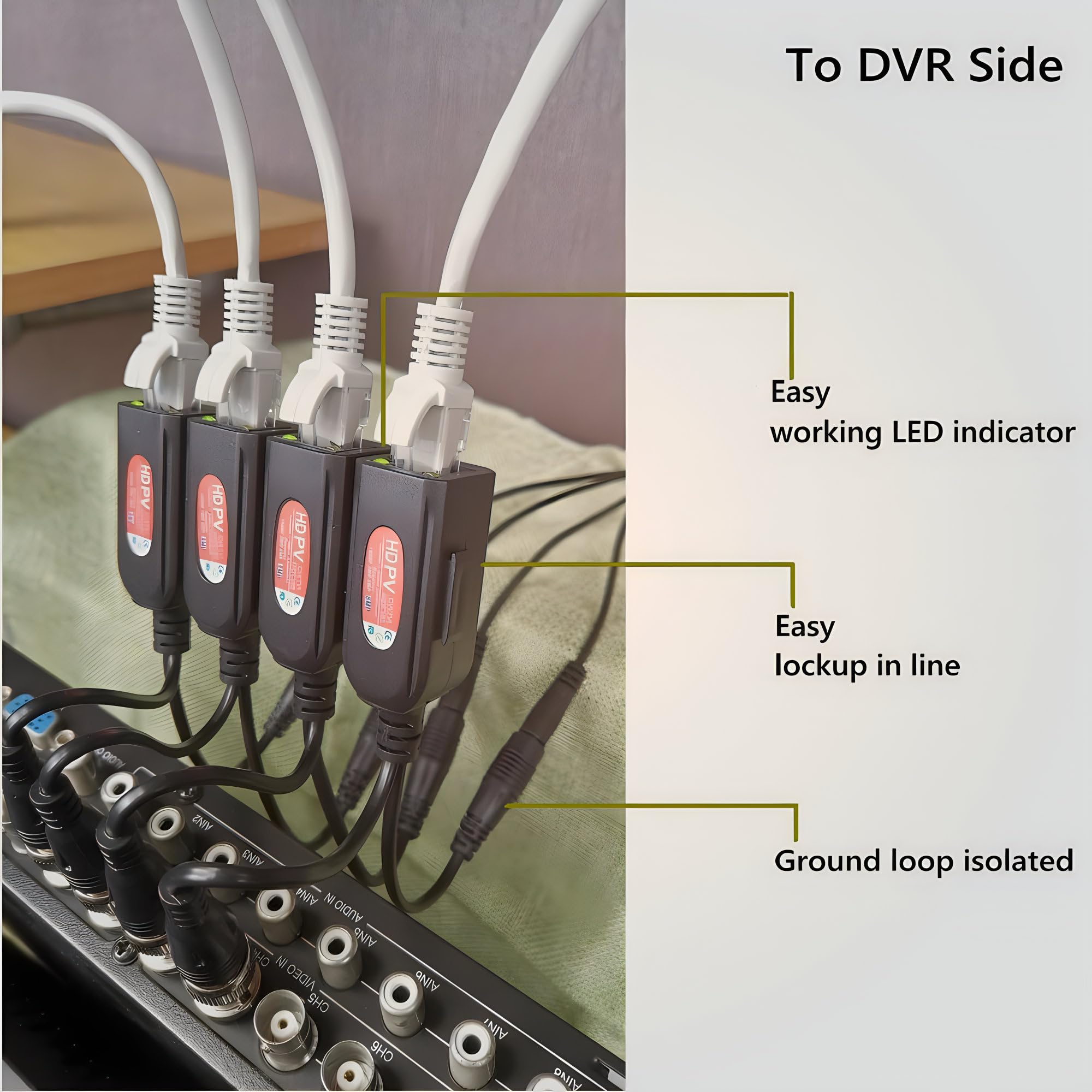 Igreeman 4 Pair Passive Video Balun Bnc To Rj45 Adapter With Power, Ground Loop Isolated Hd Analog Security Camera Ethernet Cabl