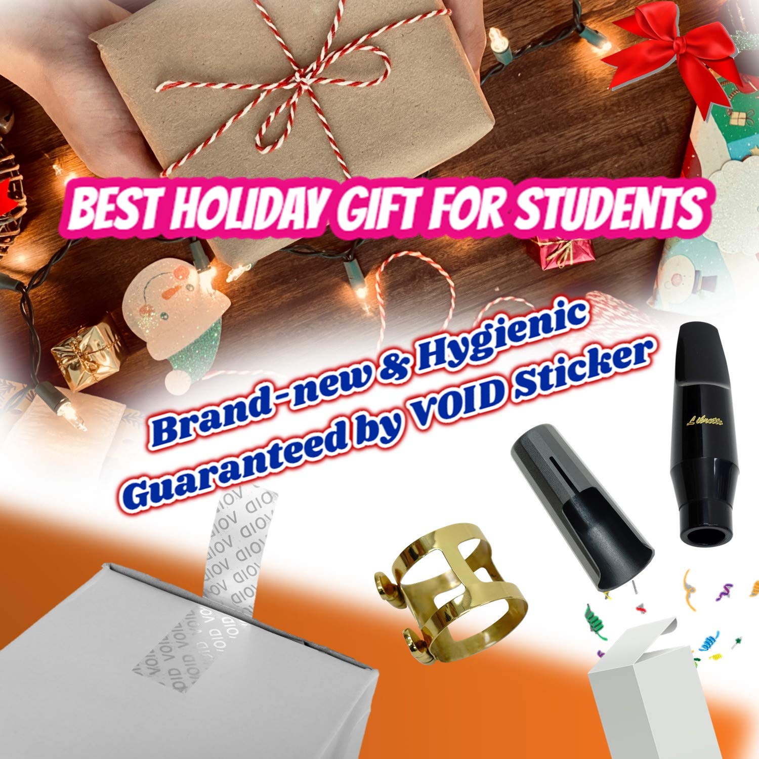 Libretto Baritone Saxophone Mouthpiece Kit, Giftable Standard Mouthpiece Set: Abs 4C Mouthpiece, Plastic Cap, Gold Lacquered Lig