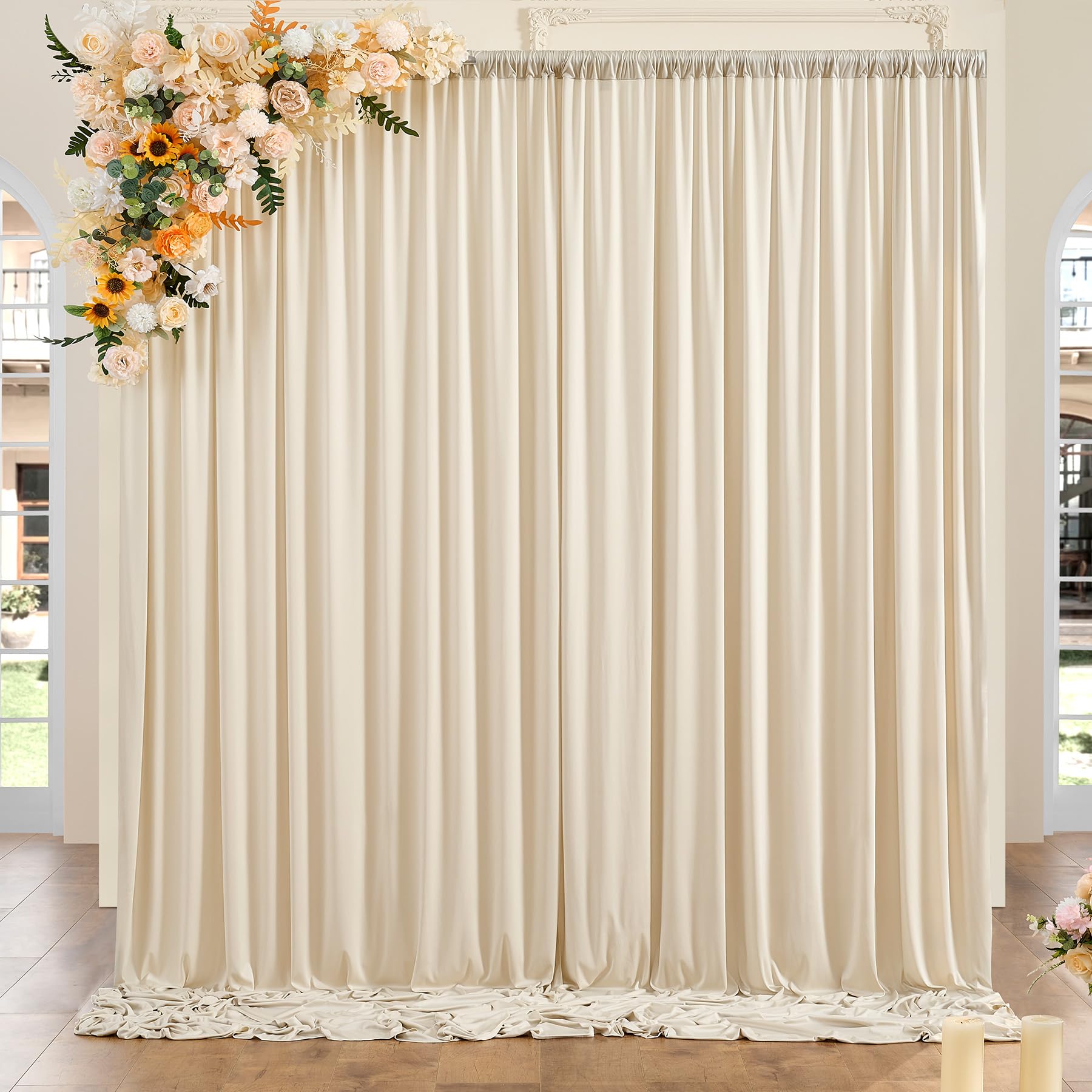 10Ft X 8Ft Wrinkle Free Beige Backdrop Curtains For Parties, Thick Fabric Photo Backdrop Drapes For Weddings Photography Birthda