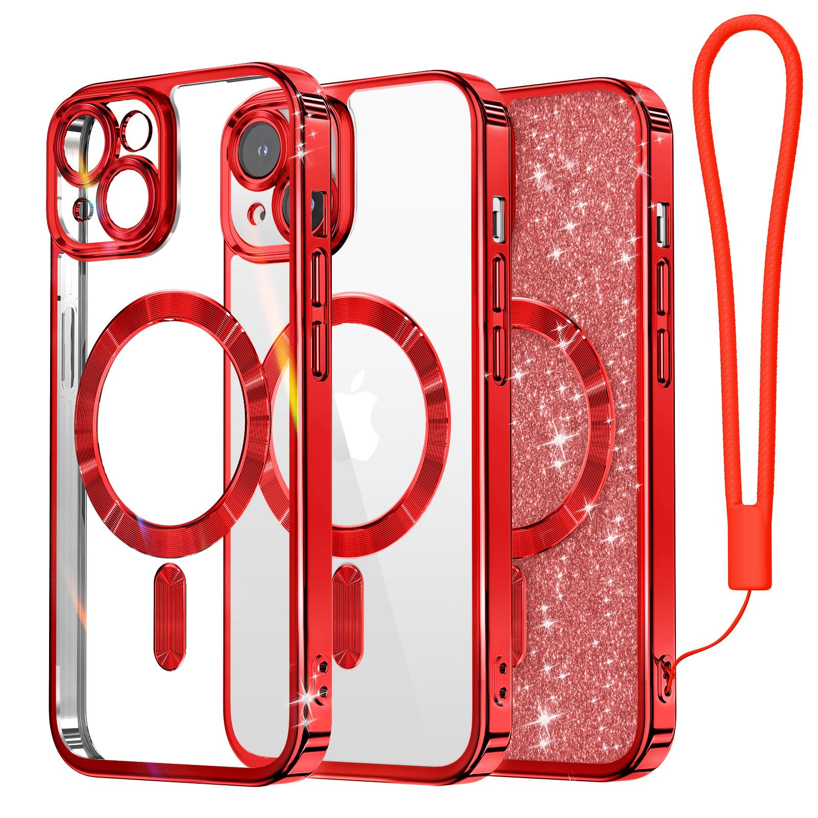 Meifigno Candy Mag Series Case For Iphone 15 Plus, [Compatible With Magsafe] [Glitter Card & Wrist Strap] Full Camera Lens Prote