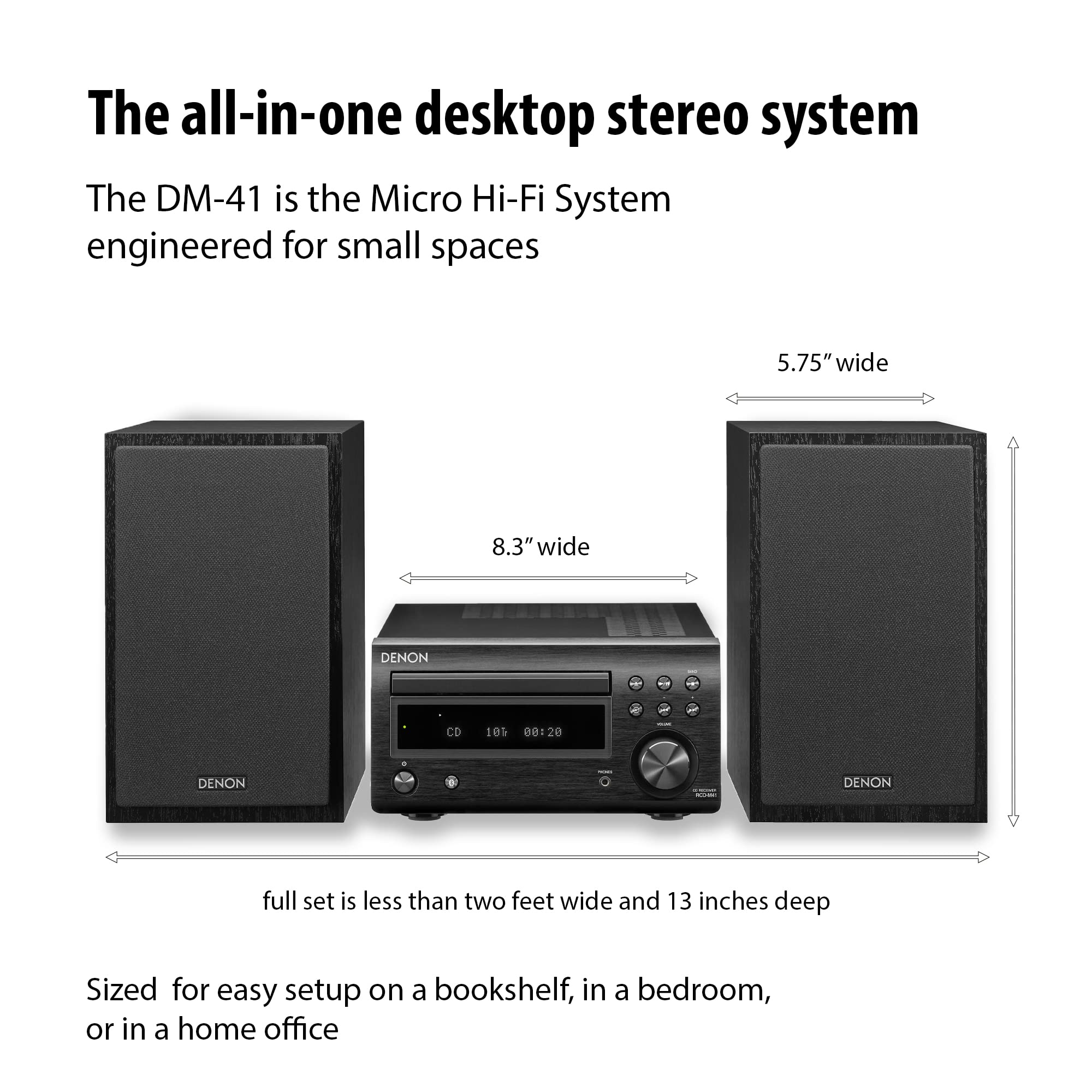 Denon D M41 Home Theater Mini Amplifier And Bookshelf Speaker Pair   Compact Hifi Stereo System With Cd, Fm/Am Tuner And Wireles