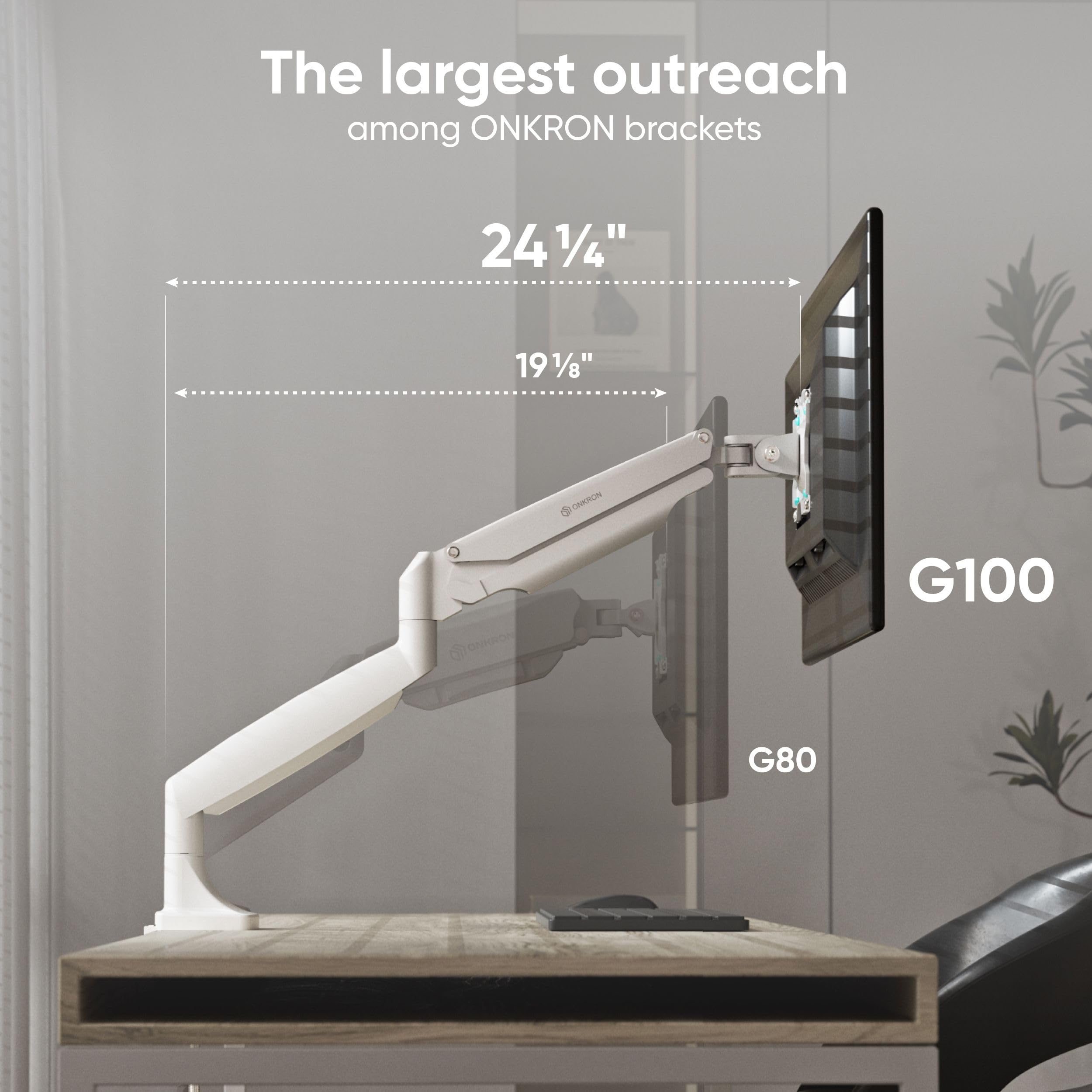 Onkron Single Monitor Arm White For 13 32 Inch Screens, Desk Mount Monitor Stand Up To 19.8 Lbs   Gas Spring Monitor Arm For Des