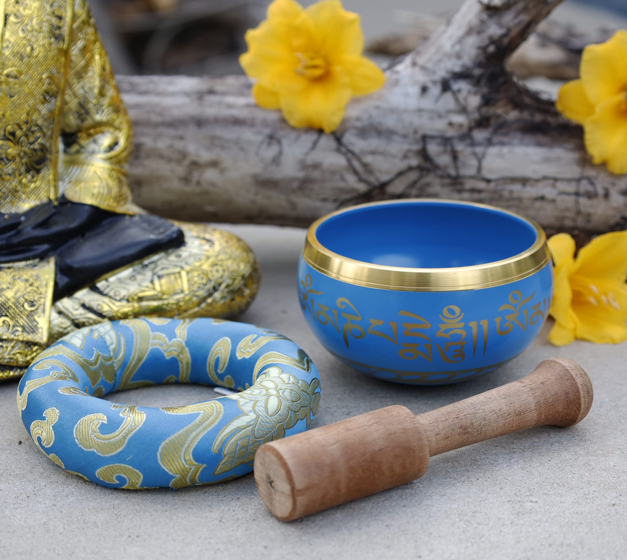Dharmaobjects Tibetan Meditation Om Mani Singing Bowl/Cushion/Mallet (Turquoise)