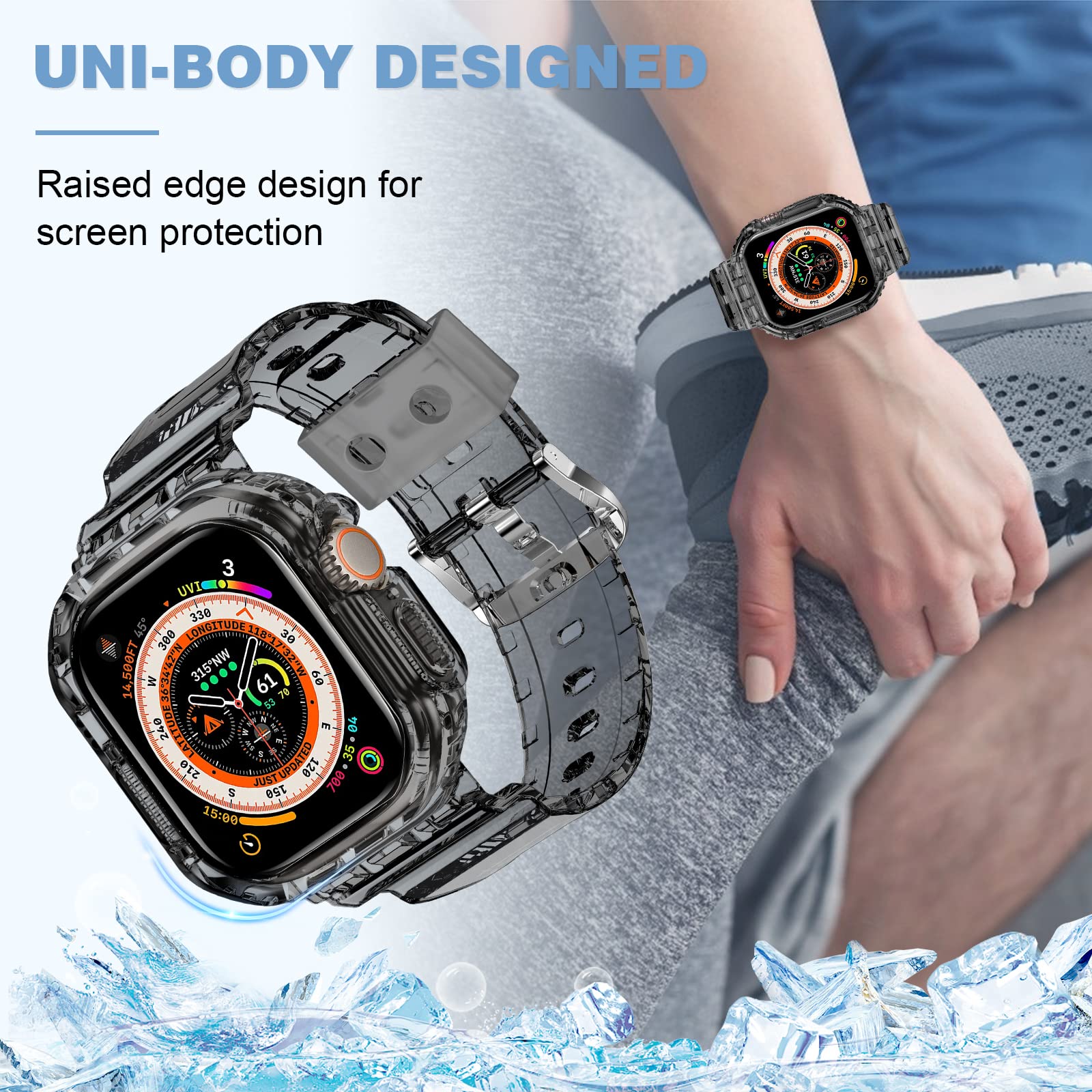 Xyf Compatible For Crystal Clear Apple Watch Ultra 2 Bands, 49Mm Bumper Case Men Women Jelly Case Band For Iwatch Ultra 2/1 Seri