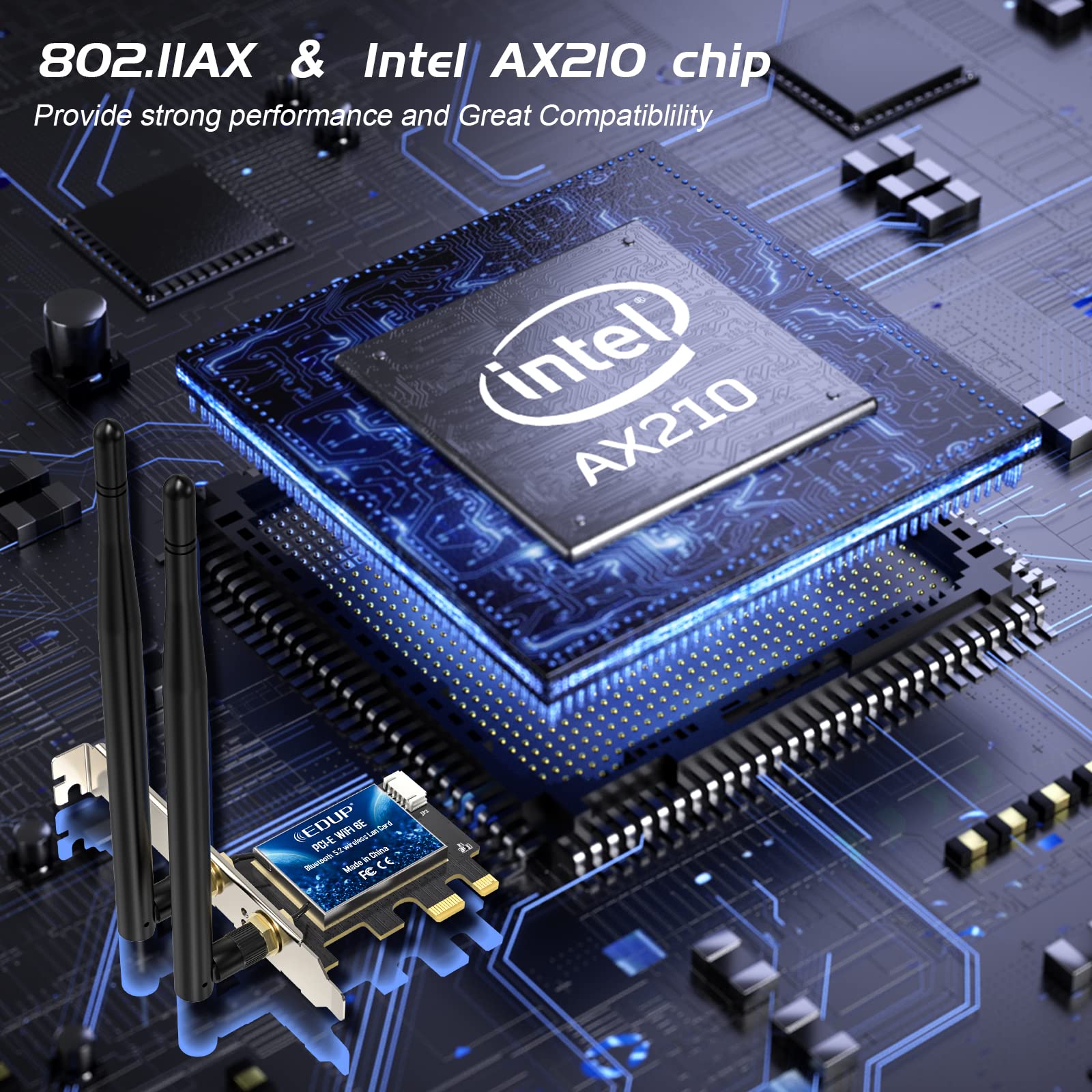 Edup Pcie Wifi 6E Card Bluetooth 5.2 Ax 5400 Mbps Ax210 Tri Band 6Ghz/5.8Ghz/2.4Ghz Pci E Wireless Wifi Network Adapter Card For Desktop Pc Windows10/11 64 Bit