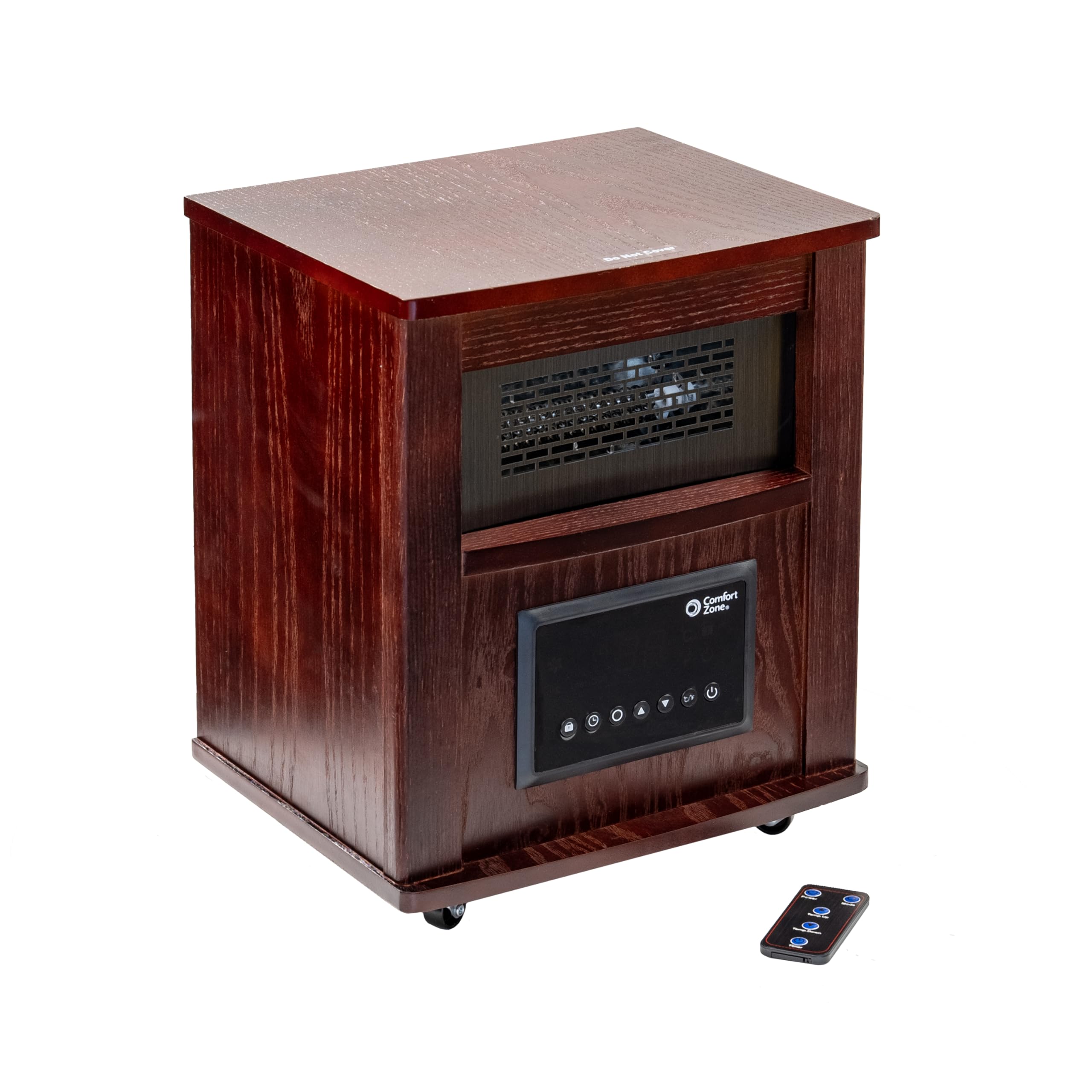 Comfort Zone Wood Cabinet Space Heater With Remote, 16 Inch, Adjustable Thermostat, Digital Display, Overheat Protection, Electr