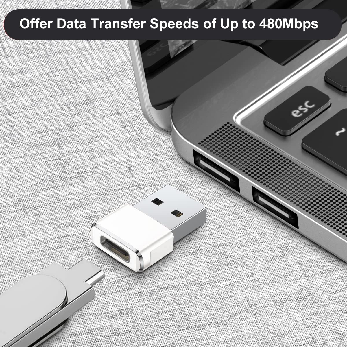 Basesailor USB to USB C Adapter 4 Pack,Type C Female to USB A Male Charger Cable Converter for iPhone 16 15 14 13 12 Pro Max Plus,Apple Watch 10,iPad 8 9 Air 5 6,Airpods 4,Samsung Galaxy S24 A54 Ultra