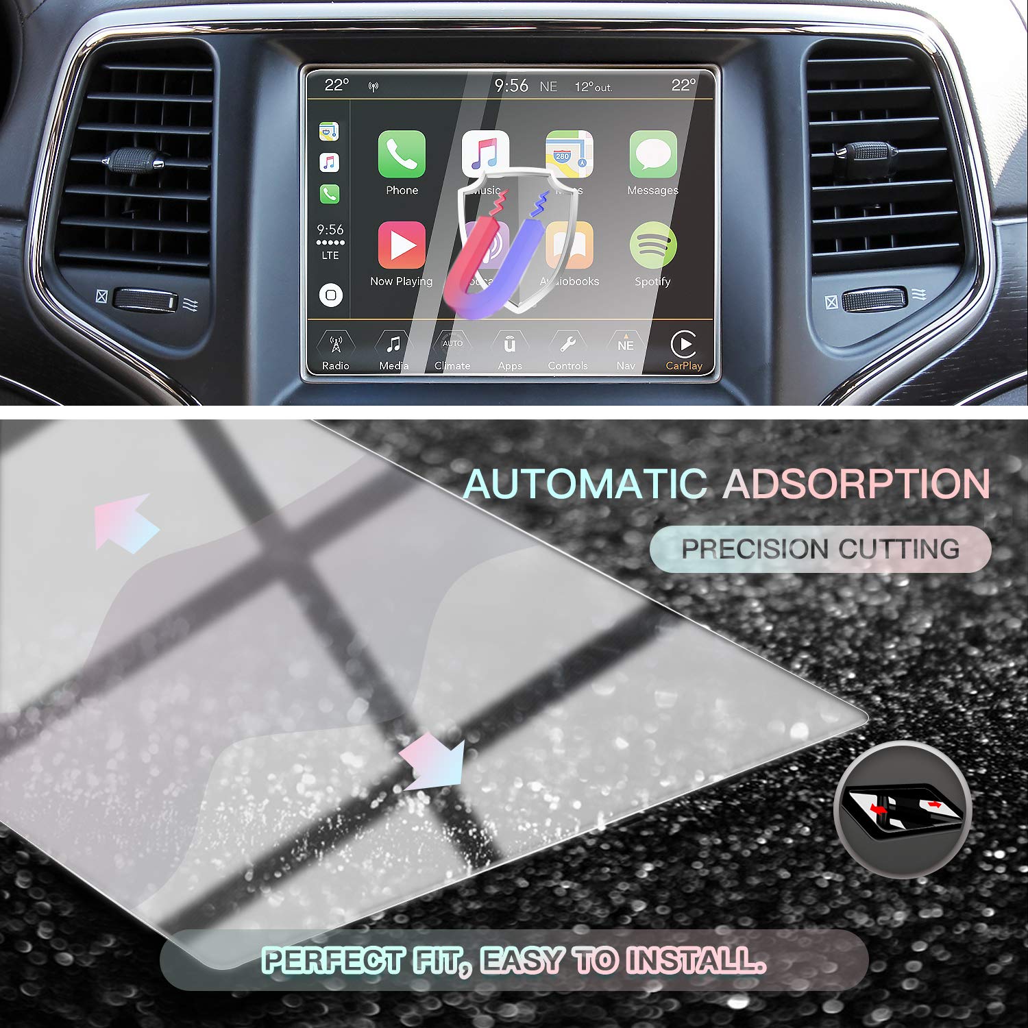 Cdefg Car Touchscreen Navigation Touch Screen Protector For 2014 2018 Grand Cherokee Uconnect, Hd Clear Tempered Glass 9H Scratch Resistance (8.4In)