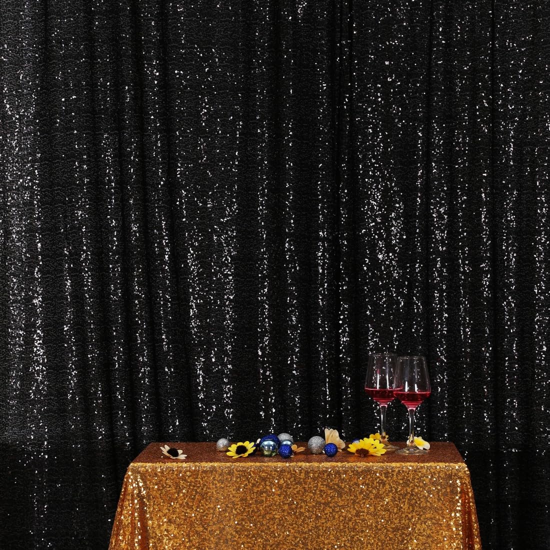 Poise3Ehome 6Ft X 8Ft Black Sequin Photography Backdrop Curtain For Party Decoration, Black