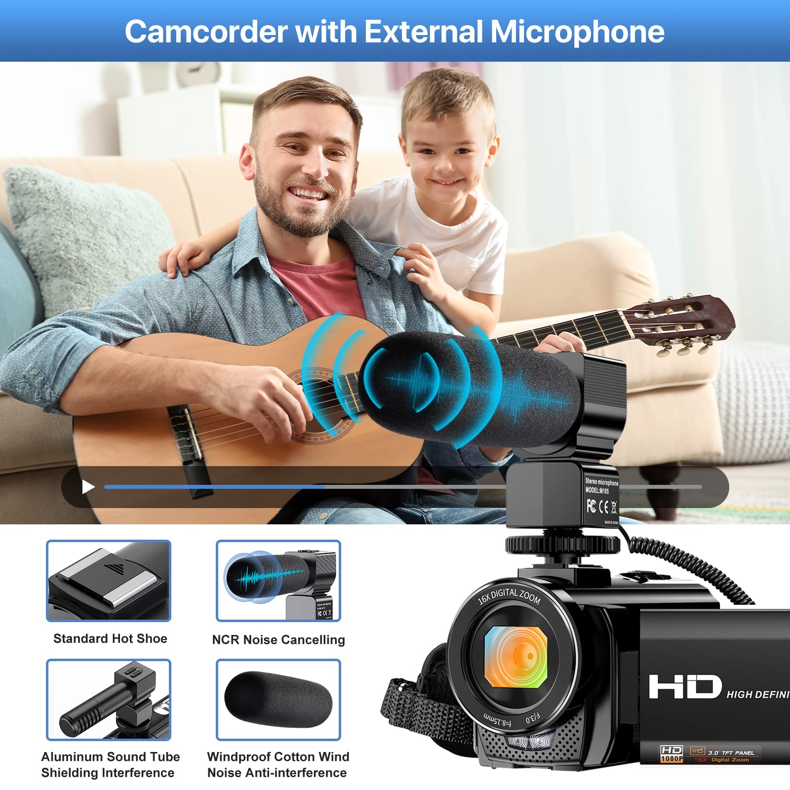 Video Camera Youtube Vlogging Camera Recorder Fhd 1080P 24.0Mp 3.0 Inch 270 Degree Rotation Screen 16X Digital Zoom Camcorder With Microphone,Remote Control And 2 Batteries