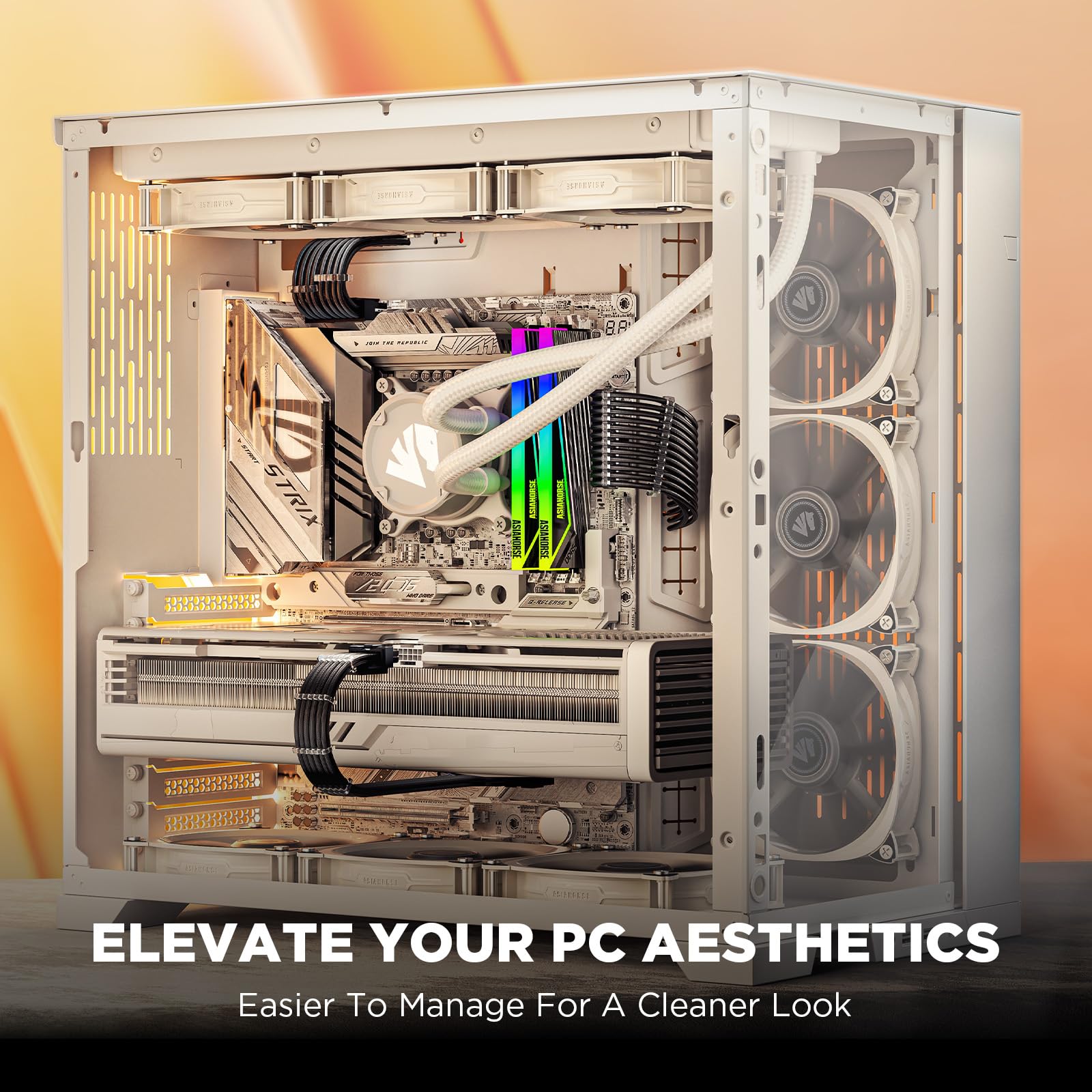 Asiahorse 12Vhpwr Cable Extension Kit, 16Awg Pcie 5.0 Psu Cable Extension Kit Soft Braided Power Supply Cable Extension, 24Pin A