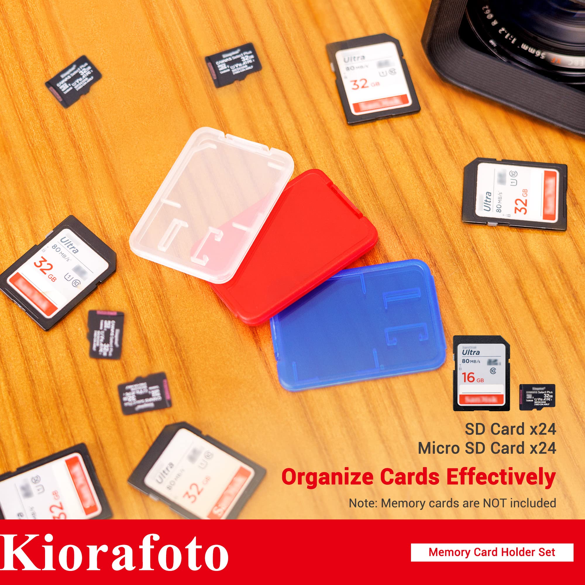 Kiorafoto 24 Pcs Multi Color Clear Plastic Memory Card Case Holder For 24 Sd Sdxc Sdhc & 24 Micro Sd Sdxc Sdhc Tf Cards, Transpa