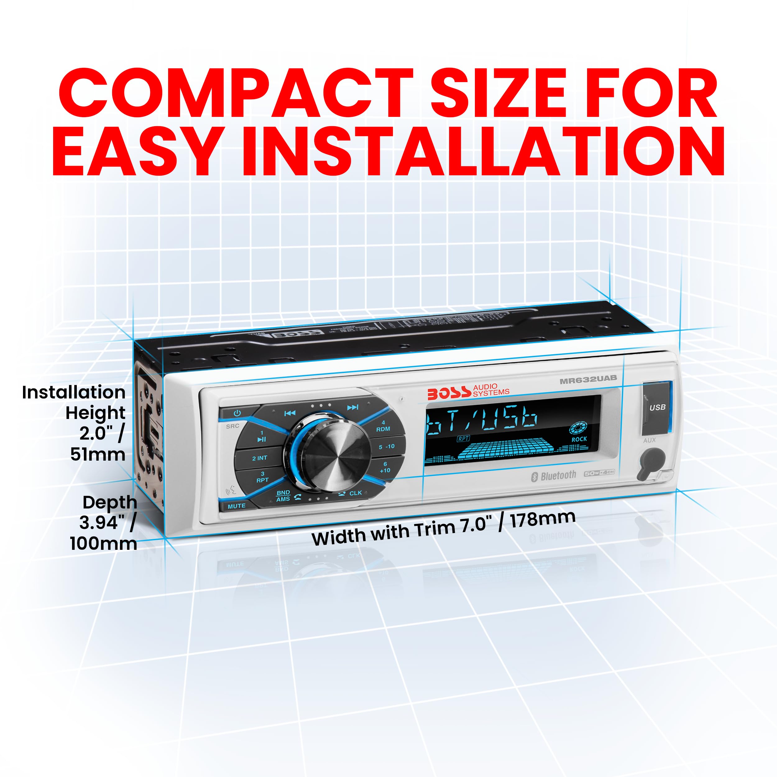 Boss Audio Systems Mr632Uab Marine Receiver   Weatherproof, Bluetooth Audio And Hands Free Calling, Usb, Mp3, Am/Fm, Aux In, No