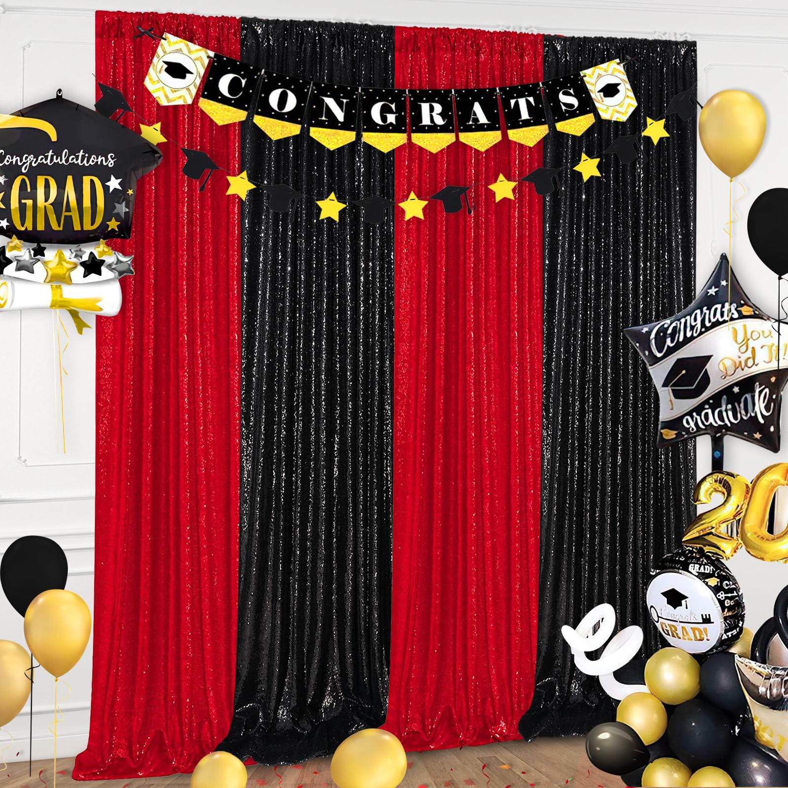 Black Sequin Backdrop 2 Panels 2Ftx8Ft Halloween Backdrop Curtains Party Decorations Birthday Wedding Photo Backdrop