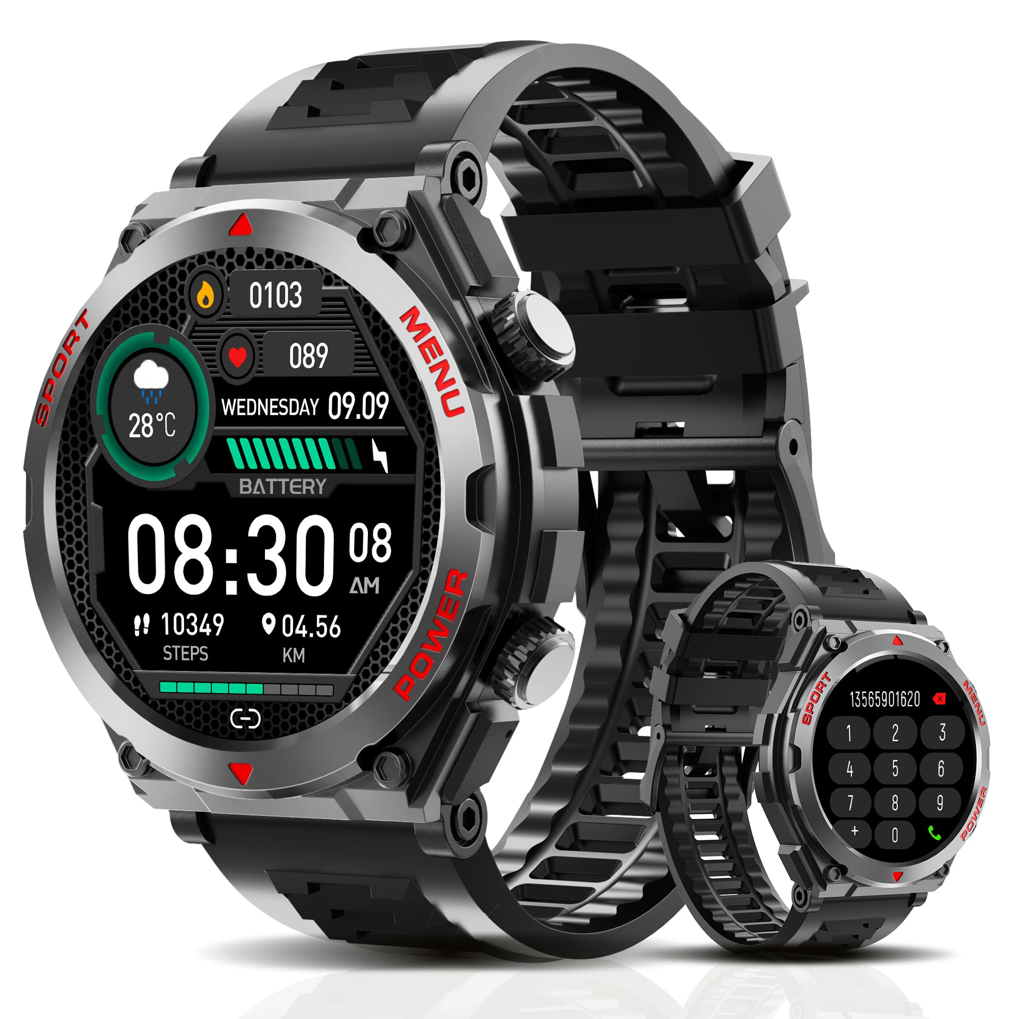 Military Smart Watch, 1.52 Inch Touch Screen Tactical Smartwatch With Text And Call, Heart Rate, Blood Oxygen, And Activity Trac
