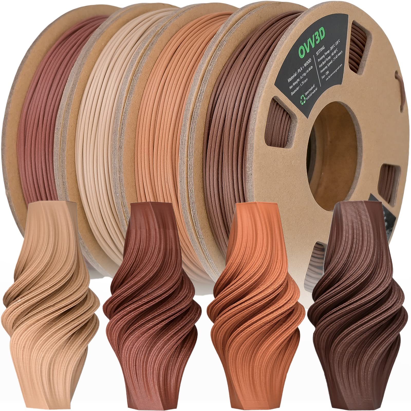 Ovv3D Wood 3D Printer Filament Bundle, Wood Pla Filament 1.75Mm Bundle, Wood Filament More Than 30% Real Wood Fiber, Walnut, Oak
