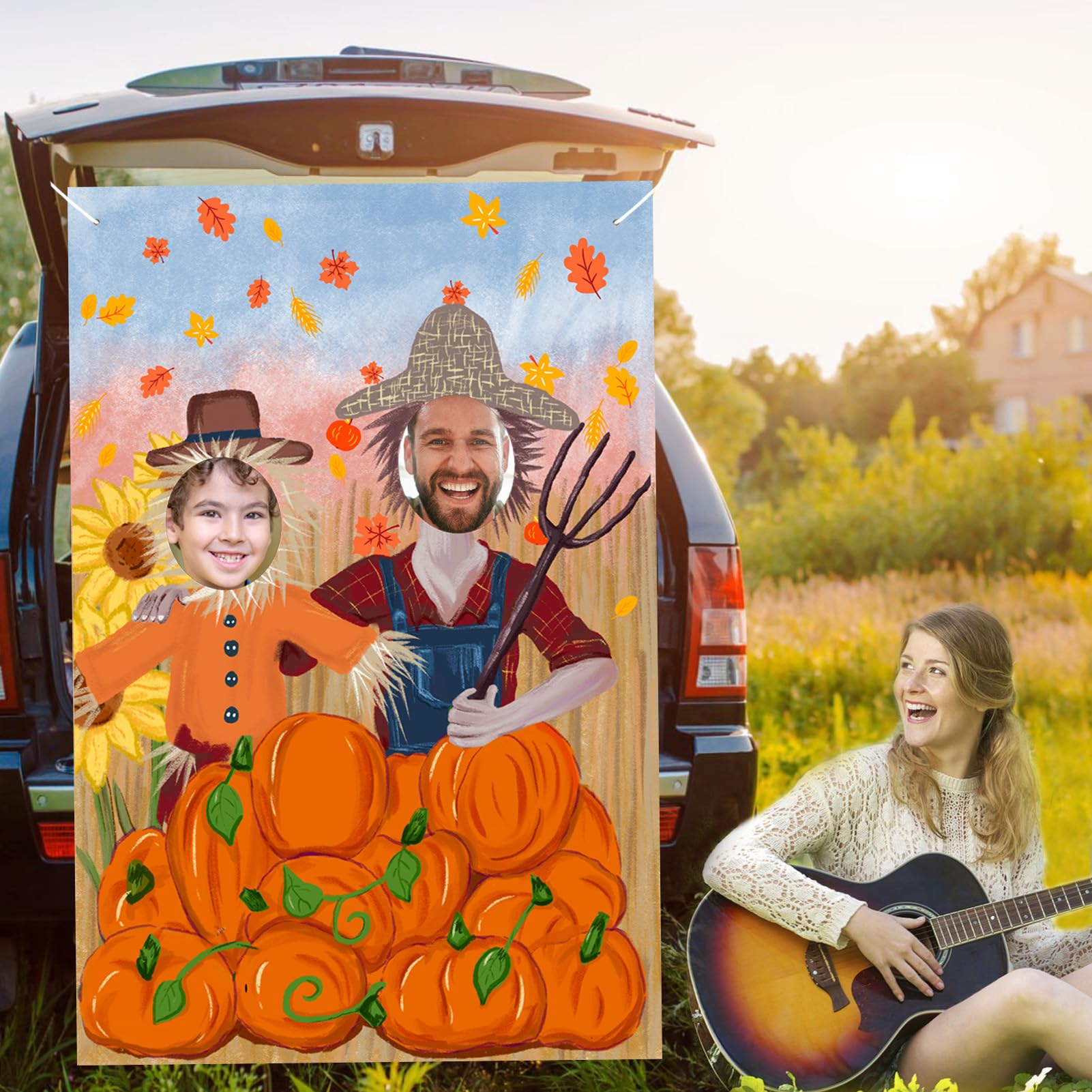 Thanksgiving Photography Backdrop Pumpkin Photo Background Fall Harvest Decor Autumn Events Photo Props Scarecrow Fall Party Fes