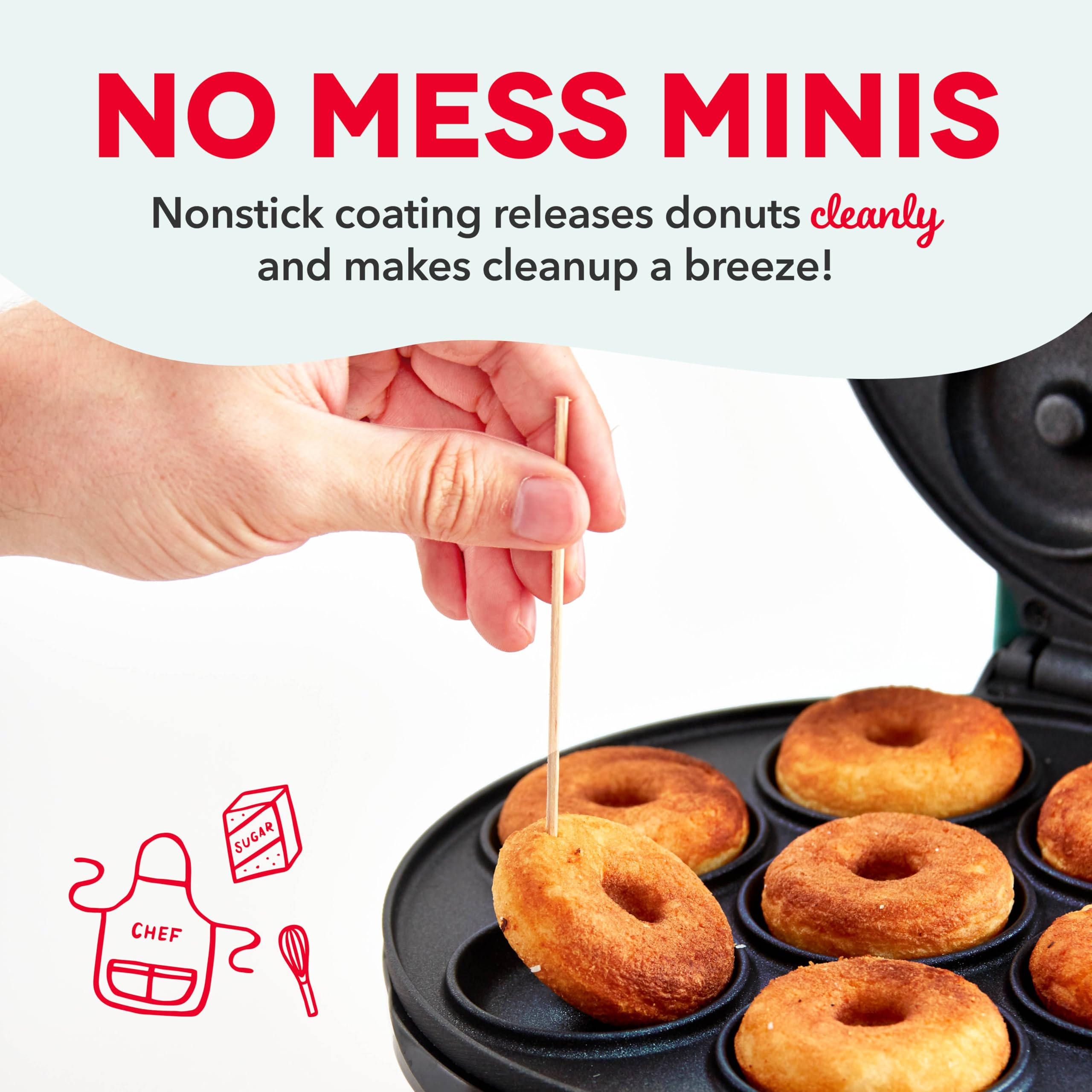 Dash Mini Donut Maker Machine For Kid Friendly Breakfast, Snacks, Desserts & More With Non Stick Surface, Makes 7 Doughnuts   Aq