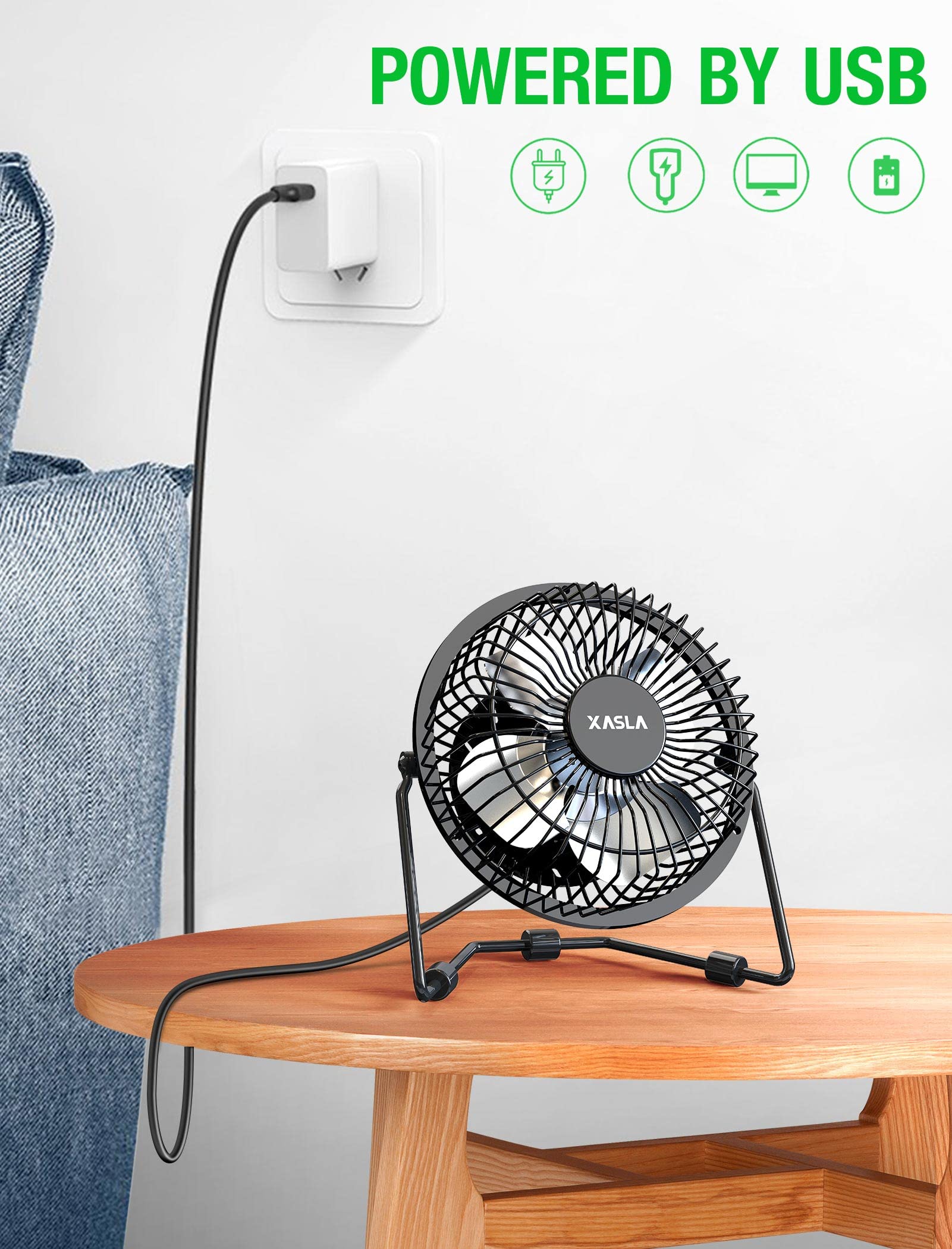 Xasla 4 Inch Small Usb Desk Fan, Mini Quiet Fan With Metal Construction & Strong Airflow & 360Adjustable Tilt Angle, Personal Co
