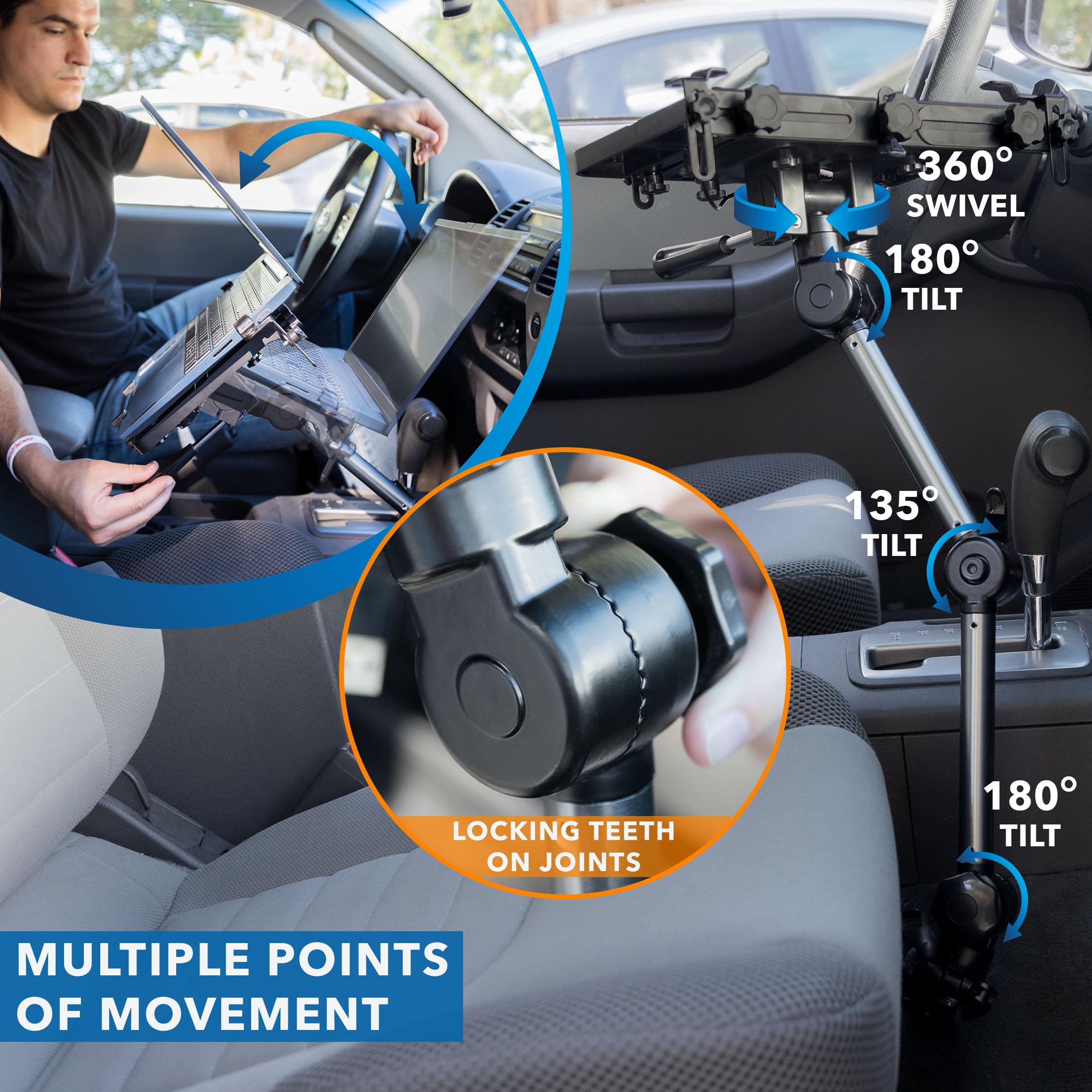 Mount It! Laptop Vehicle Mount | No Drill Computer Mounting Bracket for Front Passenger Seat | Sturdy and Full Motion Lockable Joints, Fits Laptops Up to 17'