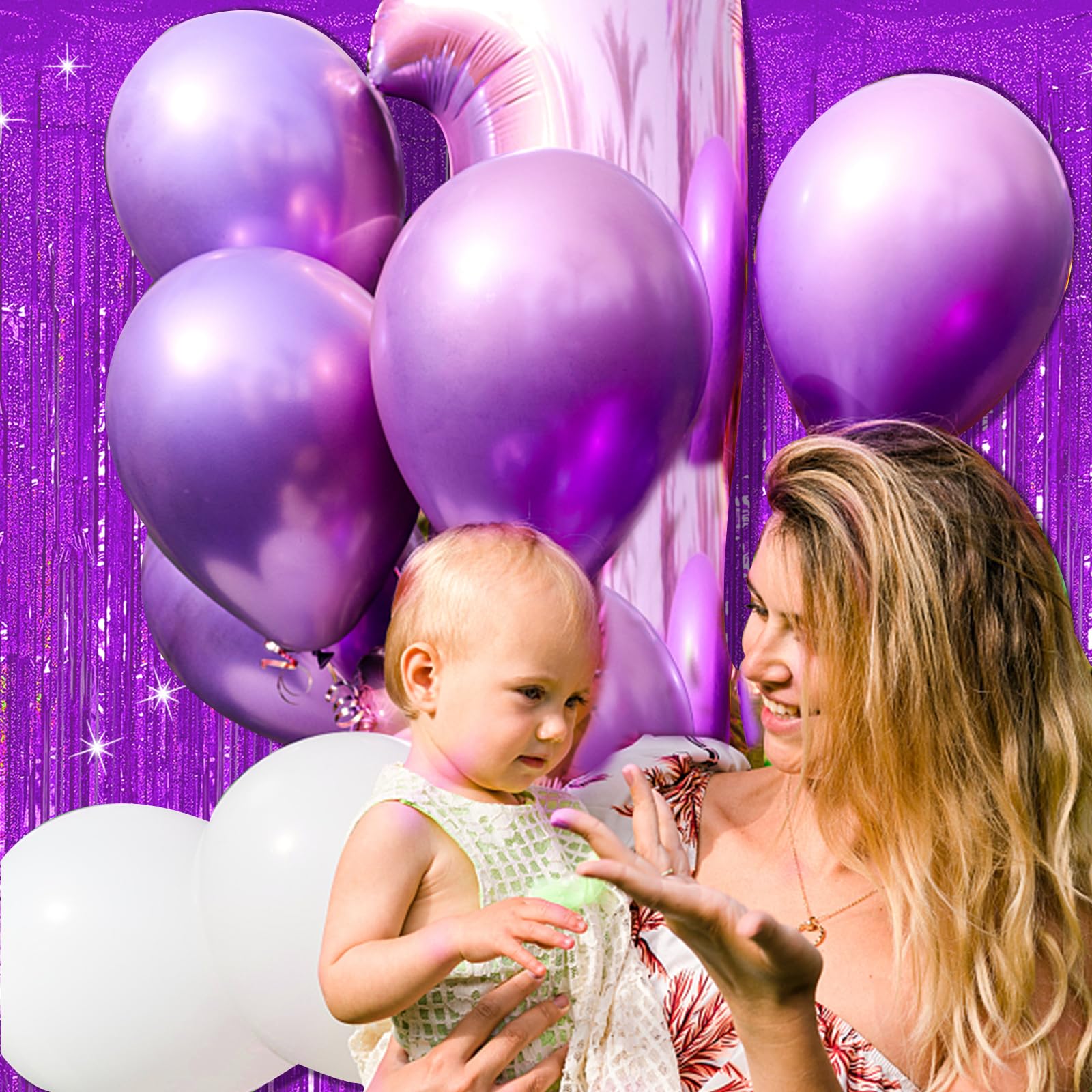 Tinsel Curtain Party Backdrop Purple Birthday Party Decorations 2 Packs Glitter Foil Fringe Curtain Party Decor Streamers Photo