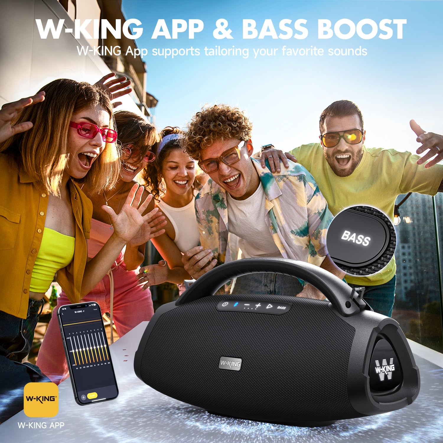 W King 300W Peak Large Bluetooth Speaker Loud, Massive Bass Boombox, Ipx7 Waterproof Party Portable Speaker With Subwoofer 7.5'/Eq App/5 Drives/Bt 5.4/Fast Charge/Mic Gtr In, Outdoor Wireless Speakers