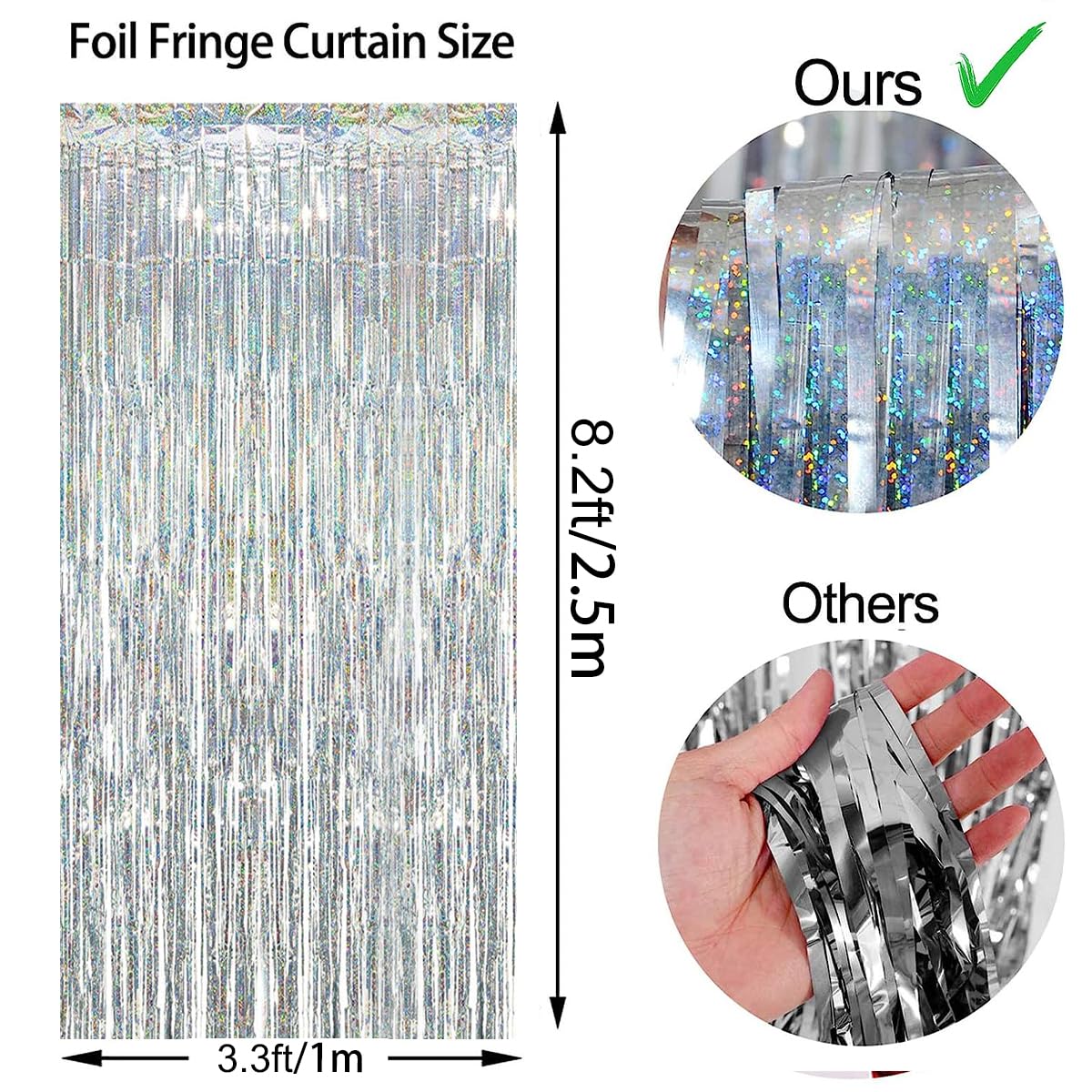 Silver Thicken Glittering Tinsel Foil Fringe Curtain Party Decorations 3.2X8.2Ft   2 Pack, Photo Backdrop For Birthday Bachelore