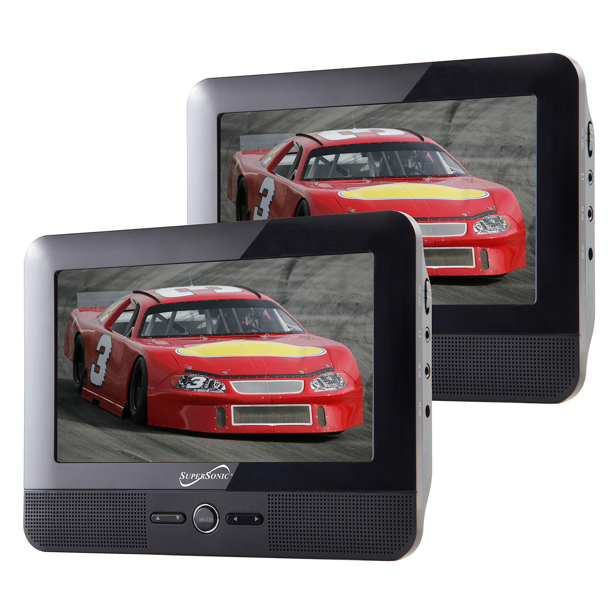 Supersonic Sc 198 Dual Screen Portable Dvd Player With Hd 7'' Display: Usb, Cd, Sd, Aux, And Ac/Dc Inputs   Includes A Rechargea