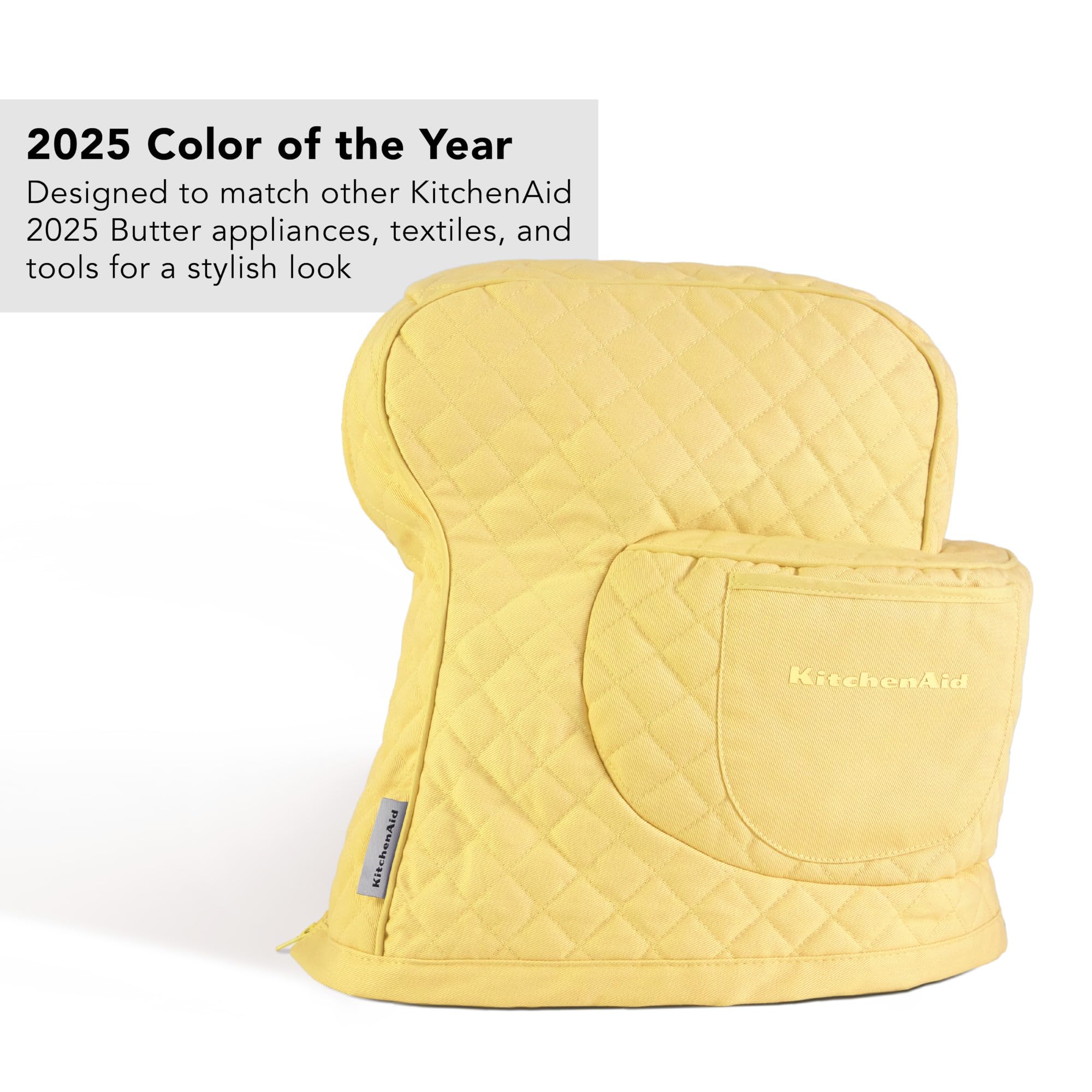 Kitchenaid Fitted Tilt-Head Stand Mixer Cover With Storage Pocket, Quilted 100% Cotton,14.4X18X10, Butter Yellow