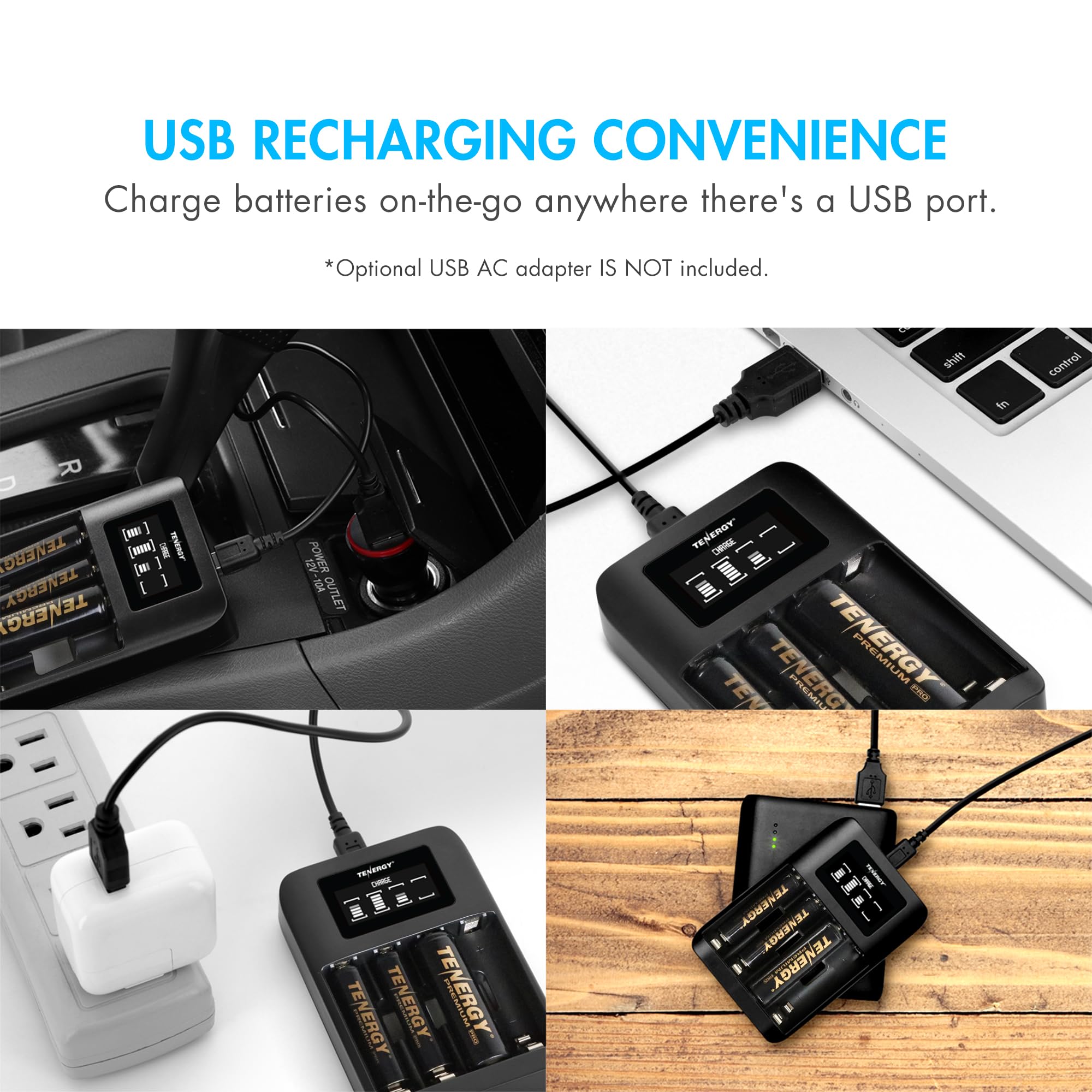 Tenergy Premium Pro 4 Pack Aa And 4 Pack Aaa Rechargeable Batteries And Portable Tn474U Battery Charger, Ideal For High Performa